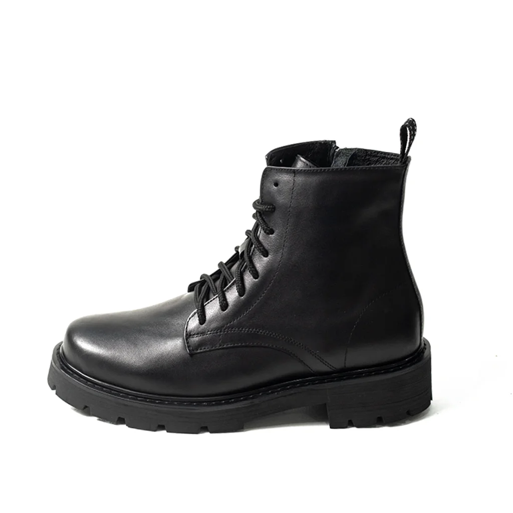 GIÀY COMBAT BOOTS DA BÒ MÀU ĐEN KHÓA ZIP BF01