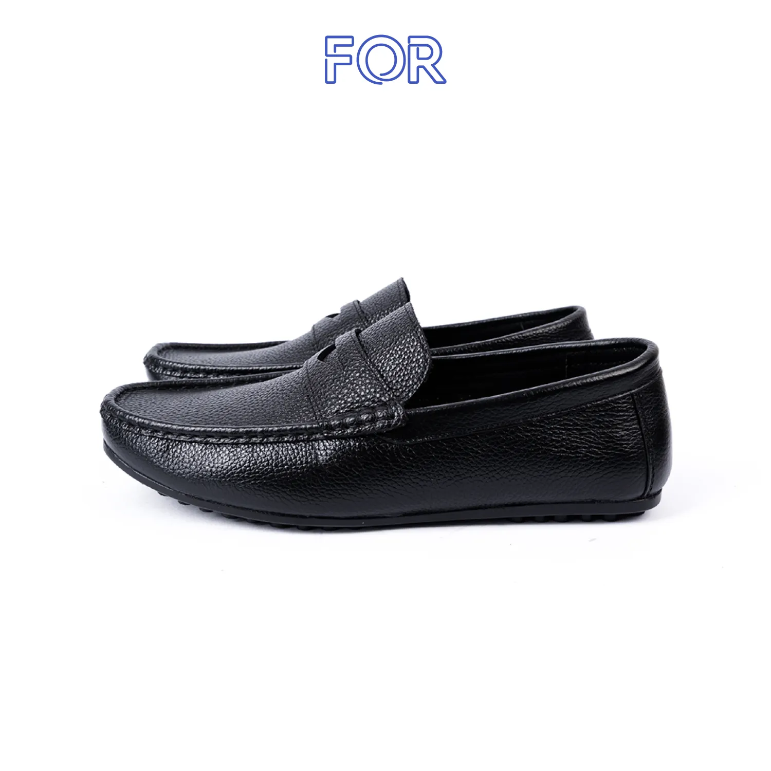 GIÀY MOCCASIN DA BÒ HẠT MÀU ĐEN MF14