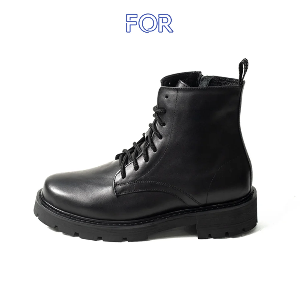 GIÀY COMBAT BOOTS DA BÒ MÀU ĐEN KHÓA ZIP BF01