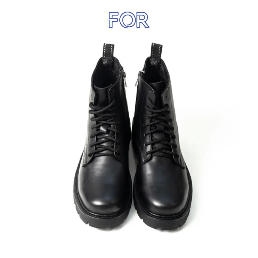 GIÀY COMBAT BOOTS DA BÒ MÀU ĐEN KHÓA ZIP BF01