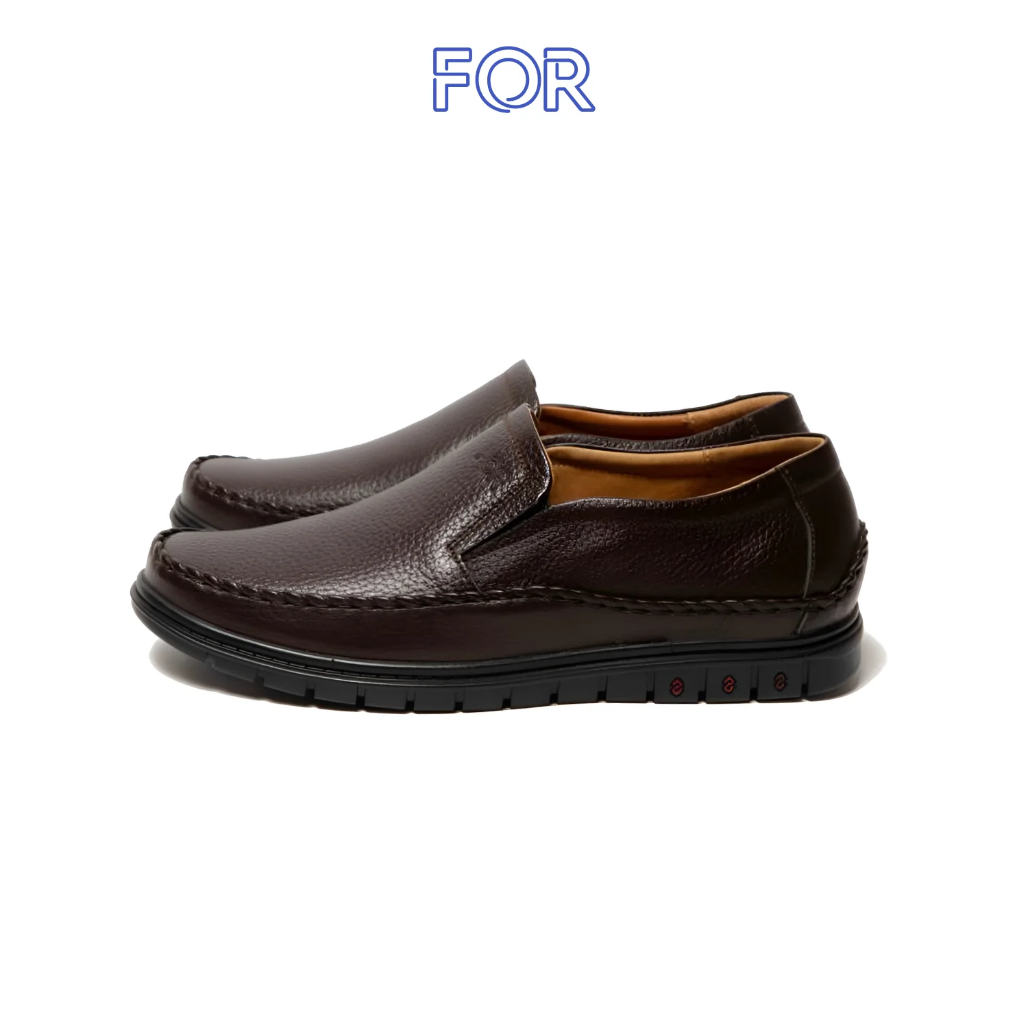 GIÀY SLIP-ON DA BÒ MÀU NÂU ĐẾ ĐEN F02