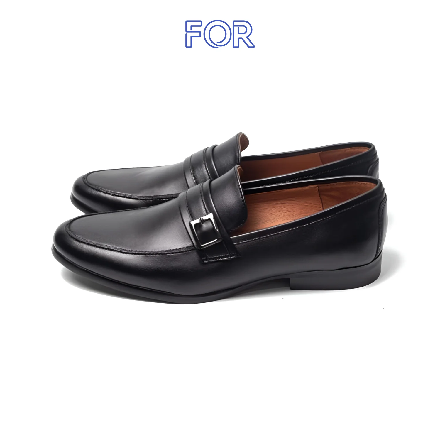 GIÀY SINGLE BUCKLE LOAFER DA BÒ MÀU  ĐEN MLF01