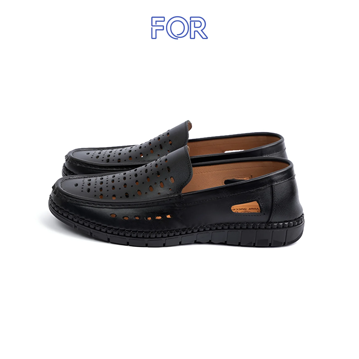 GIÀY LƯỜI MOCCASIN DA BÒ LỖ THOÁNG MÀU  ĐEN MF48