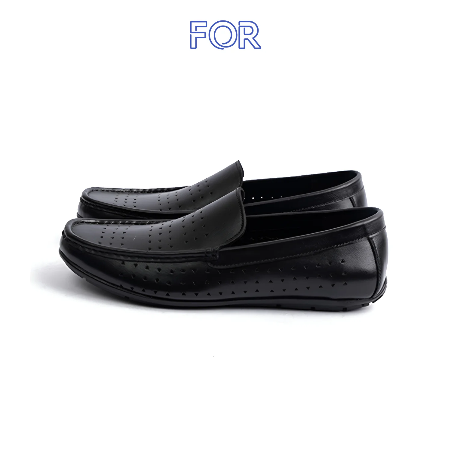GIÀY LƯỜI MOCCASIN DA BÒ HỌA TIẾT LỖ  THOÁNG MÀU ĐEN MF51