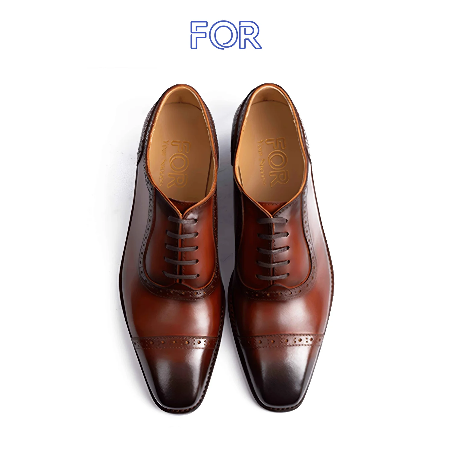 GIÀY CAPTOE OXFORD DA BÒ Ý ĐẾ DA MÀU NÂU PATINA ZOF01