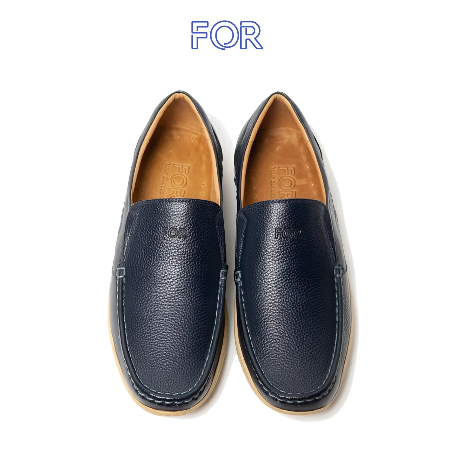 GIÀY SLIP-ON DA BÒ MÀU XANH NAVY ĐẾ NÂU F04