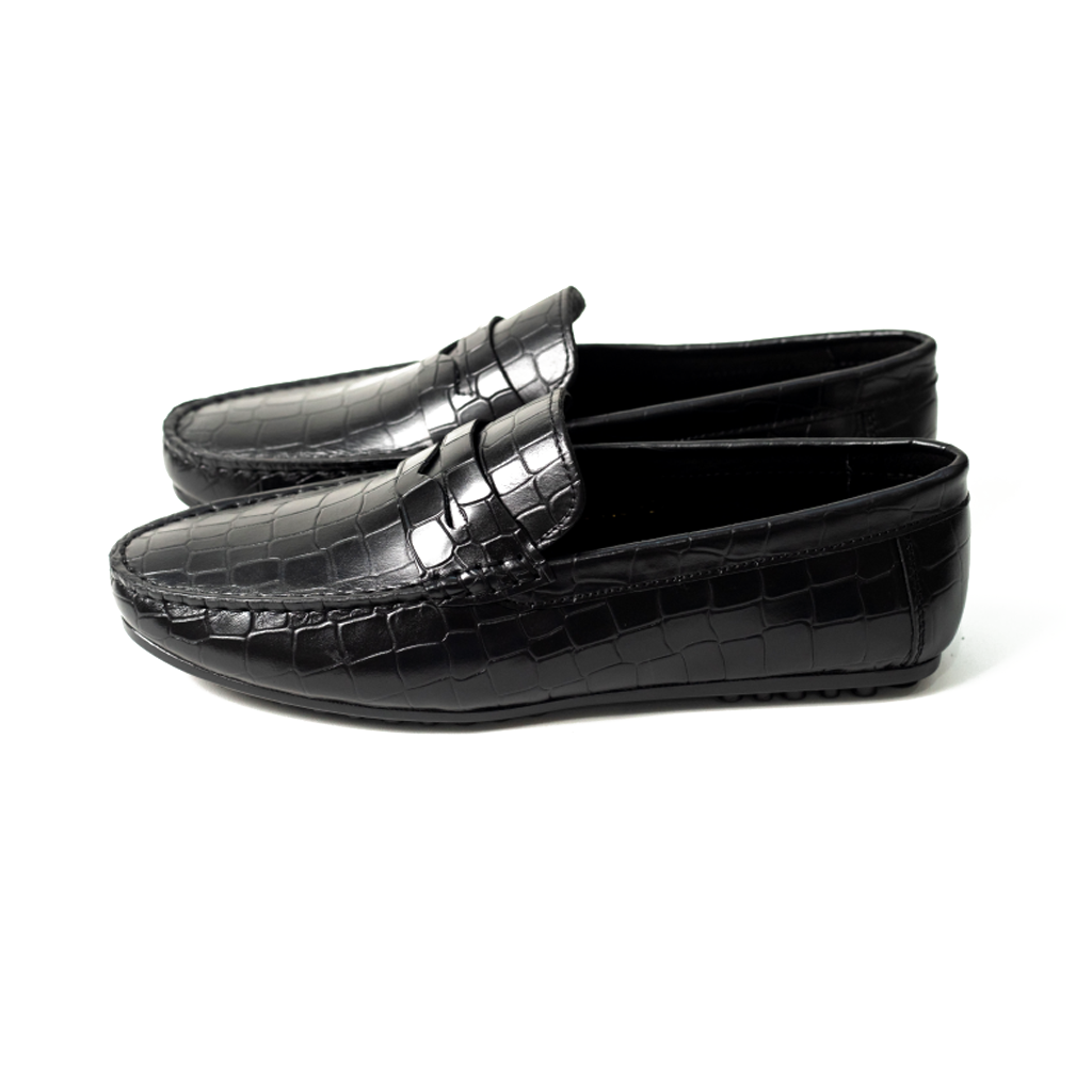GIÀY LƯỜI MOCCASIN DA VÂN CÁ SẤU MÀU ĐEN MF20