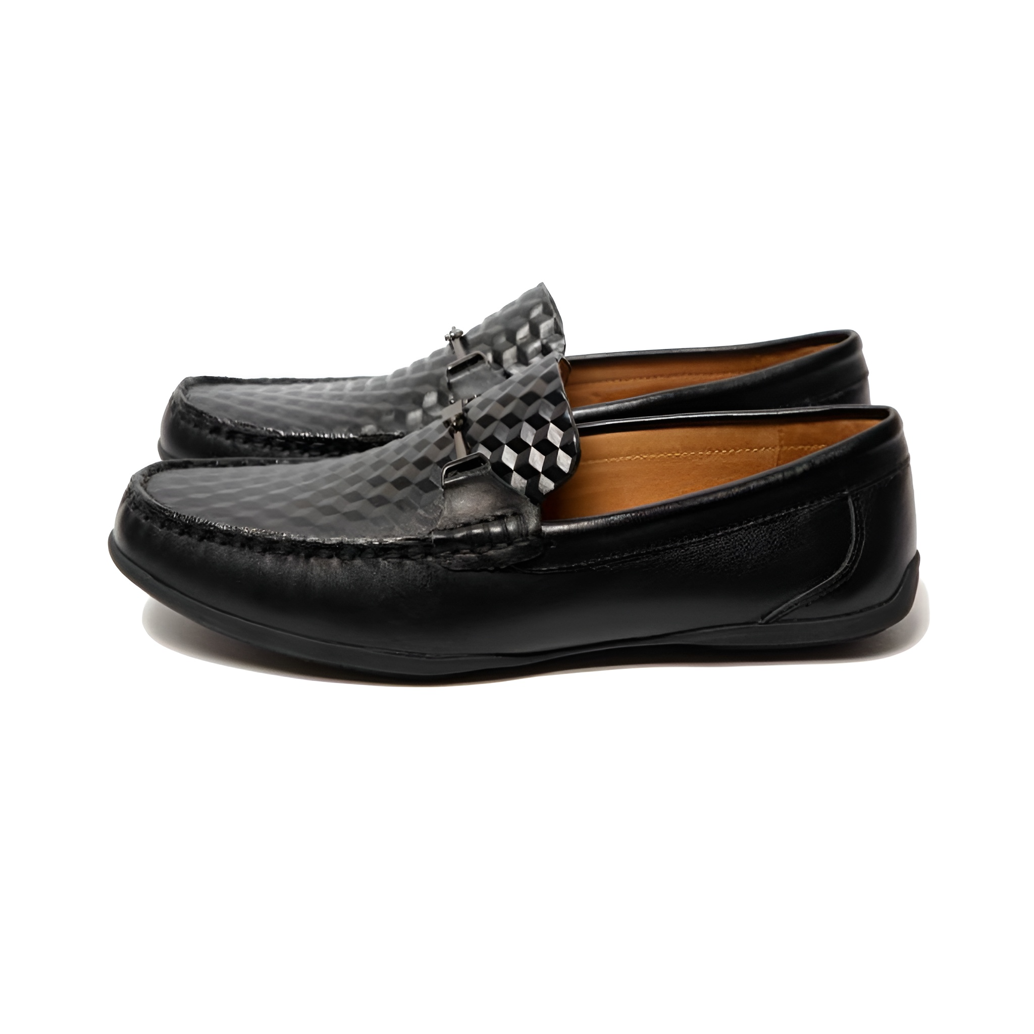 GIÀY LƯỜI MOCCASIN DA BÒ VÂN 3D MÀU ĐEN MF38