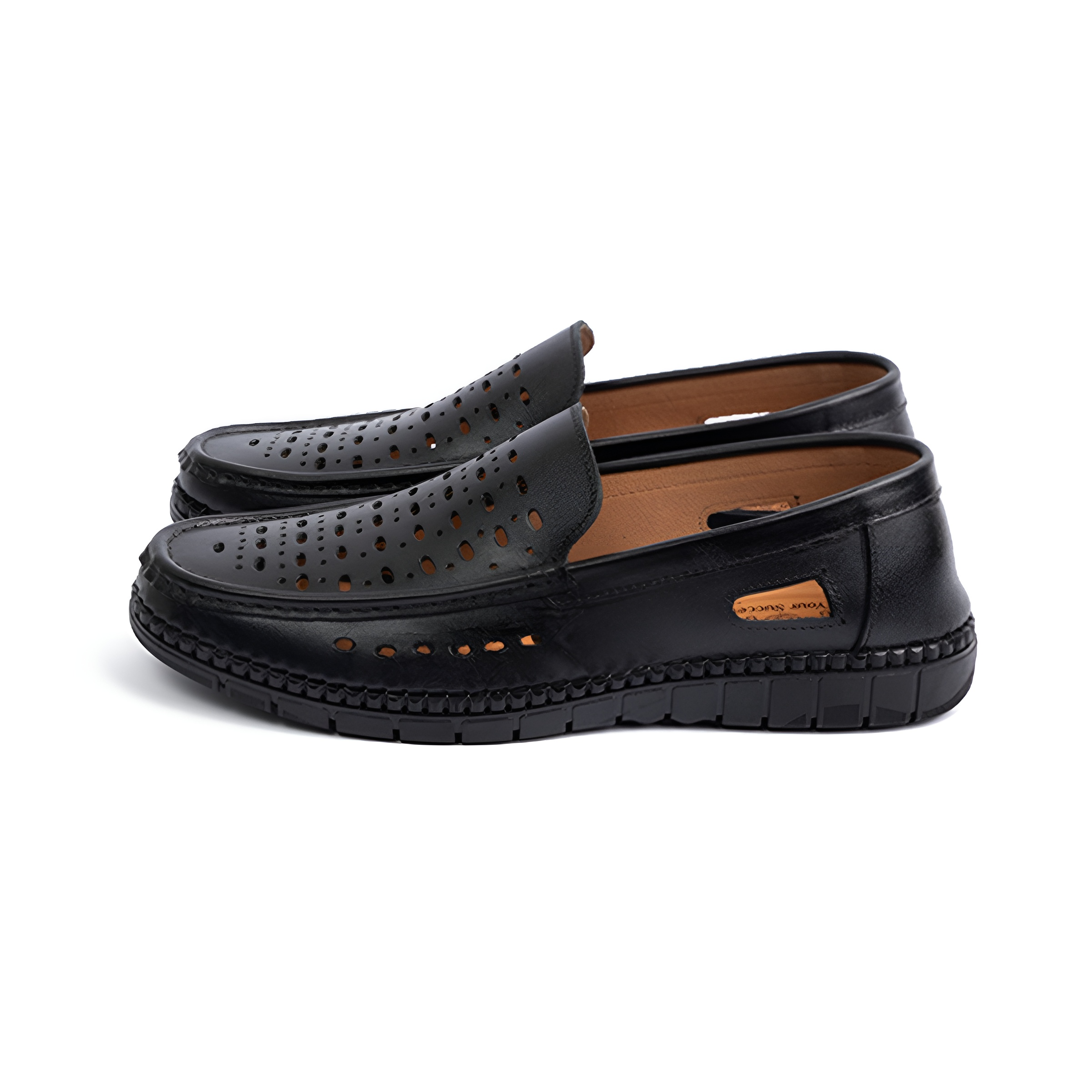 GIÀY LƯỜI MOCCASIN DA BÒ LỖ THOÁNG MÀU ĐEN MF48