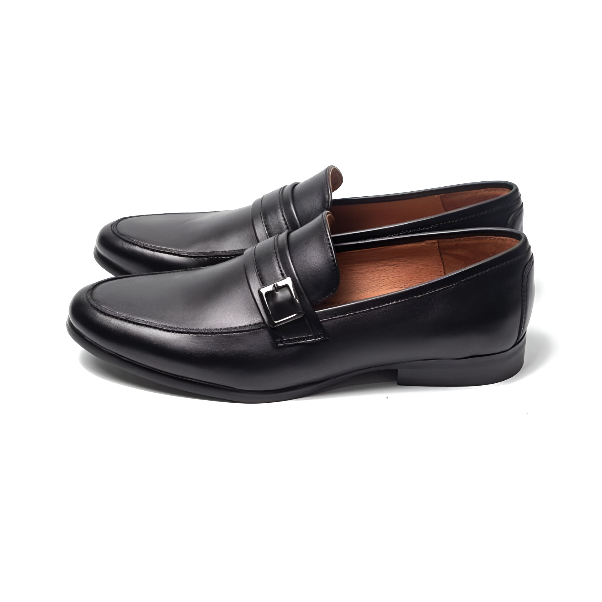 GIÀY SINGLE BUCKLE LOAFER DA BÒ MÀU ĐEN MLF01