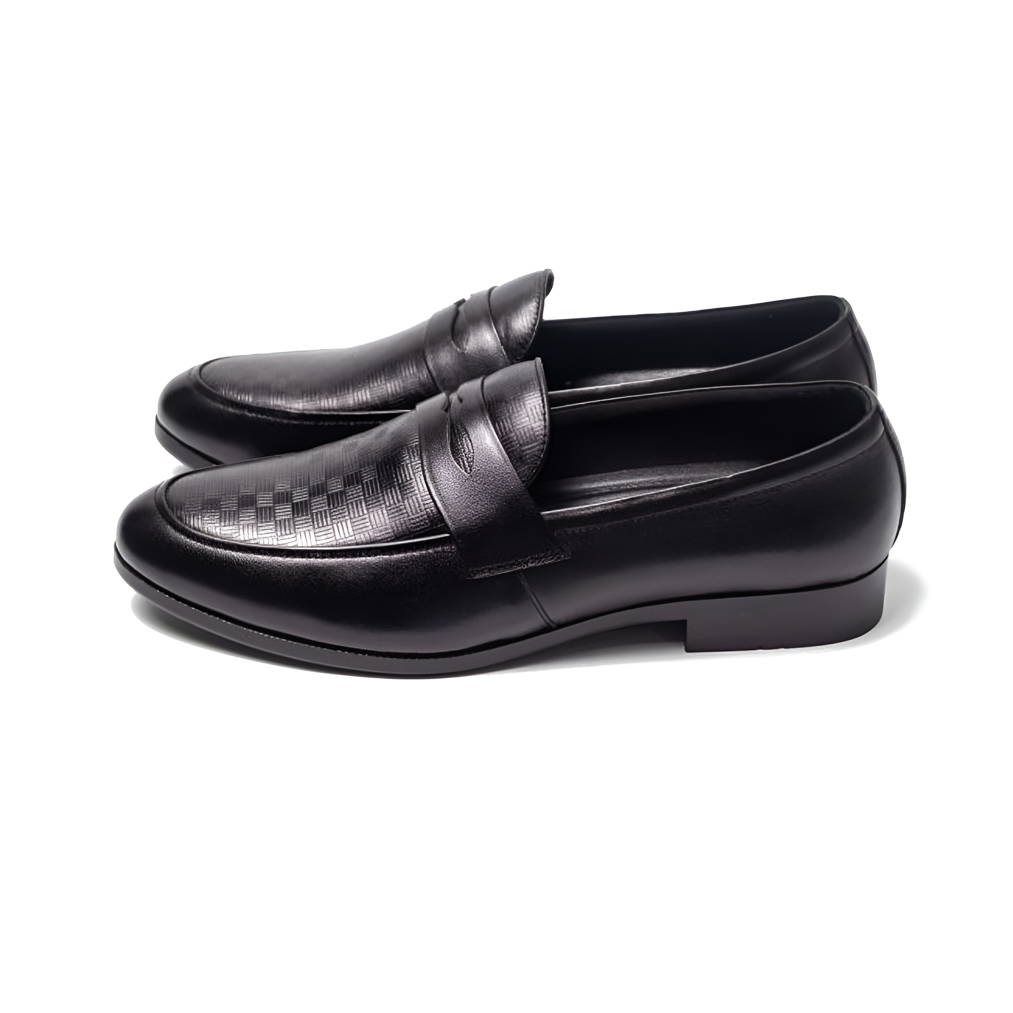 GIÀY PENNY LOAFER DA BÒ VÂN ĐAN MÀU ĐEN PLF16