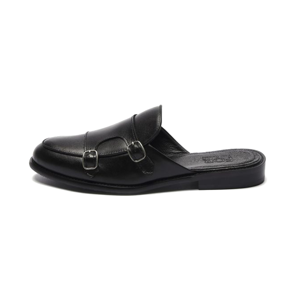 SỤC DOUBLE BUCKLE MULES DA BÒ MÀU ĐEN SF15