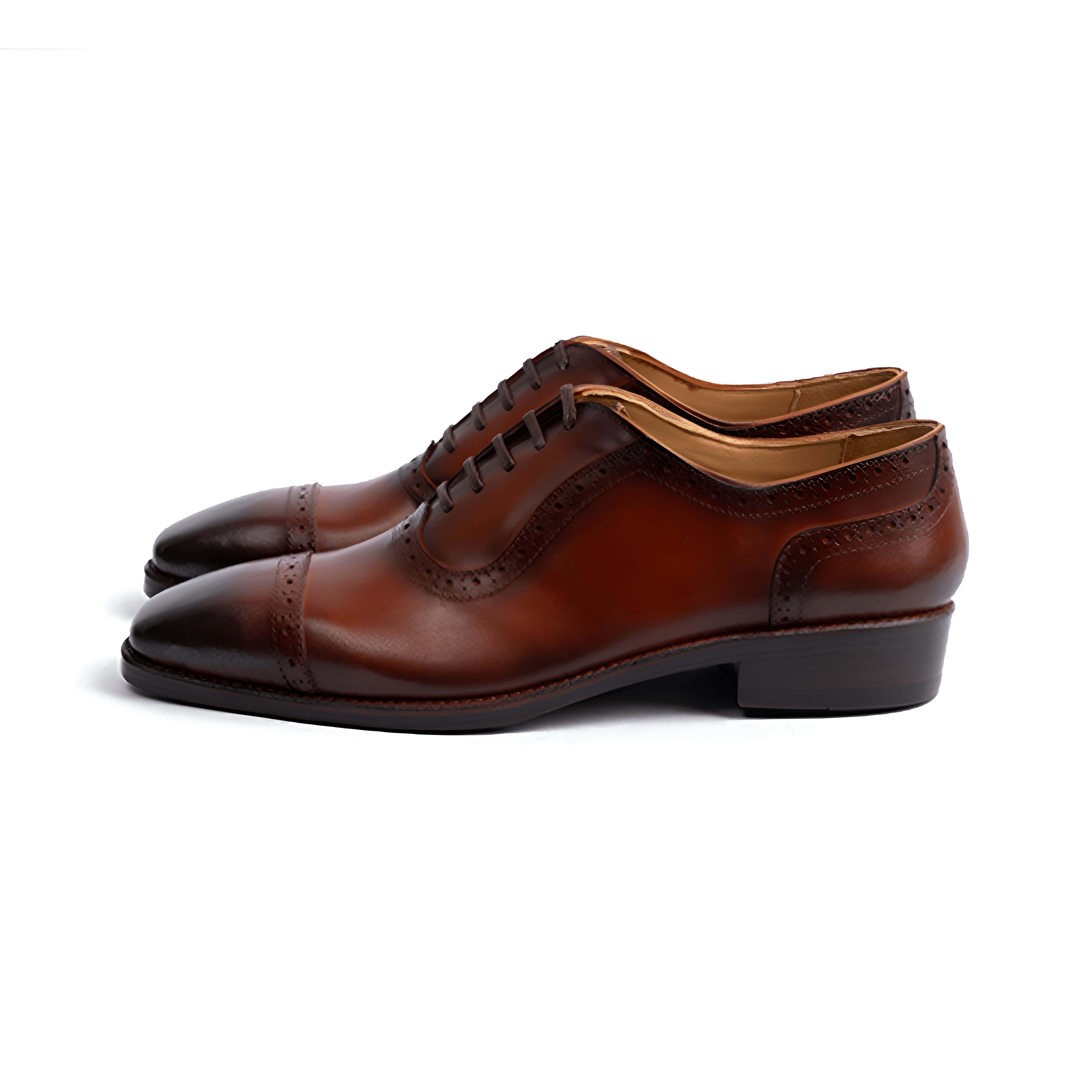 GIÀY CAPTOE OXFORD DA BÒ Ý ĐẾ DA MÀU NÂU PATINA ZOF01