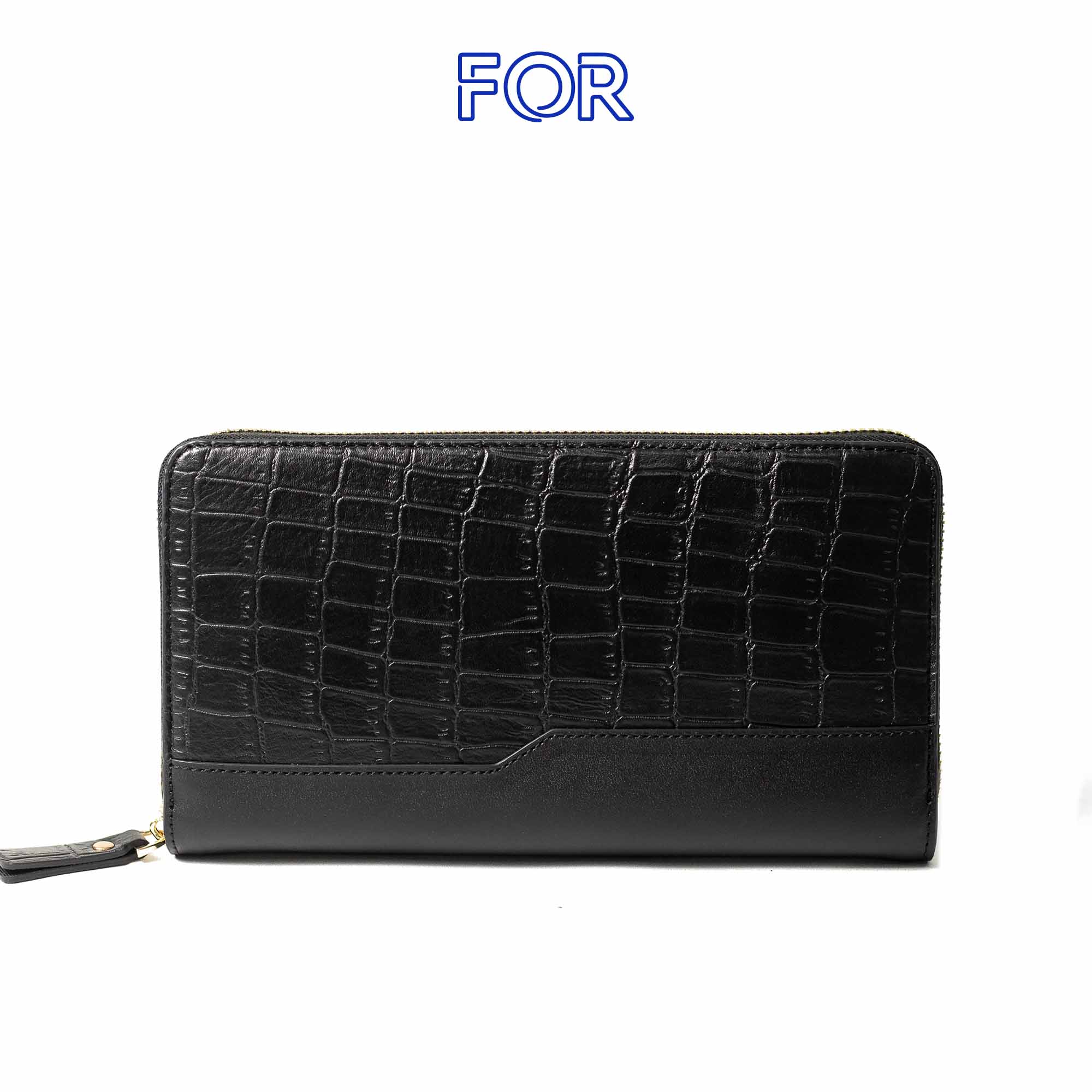 CLUTCH CẦM TAY DA BÒ VÂN CÁ SẤU  MÀU ĐEN C16D