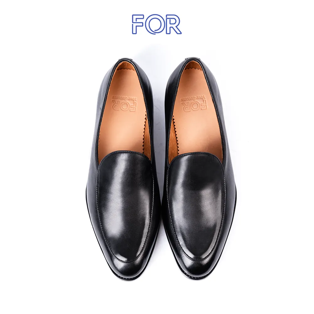 GIÀY LƯỜI BASIC LOAFERS DA BÒ PATINA  ĐEN BLF01