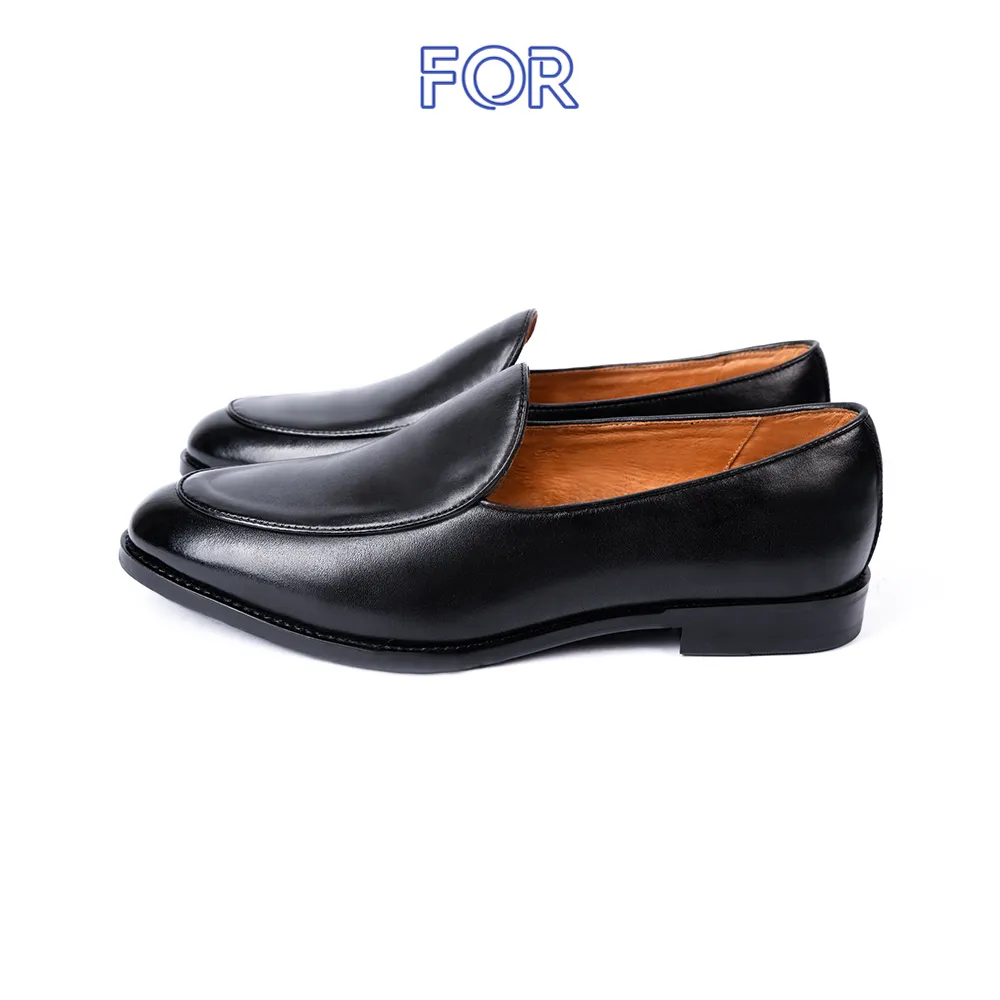 GIÀY LƯỜI BASIC LOAFERS DA BÒ PATINA  ĐEN BLF01