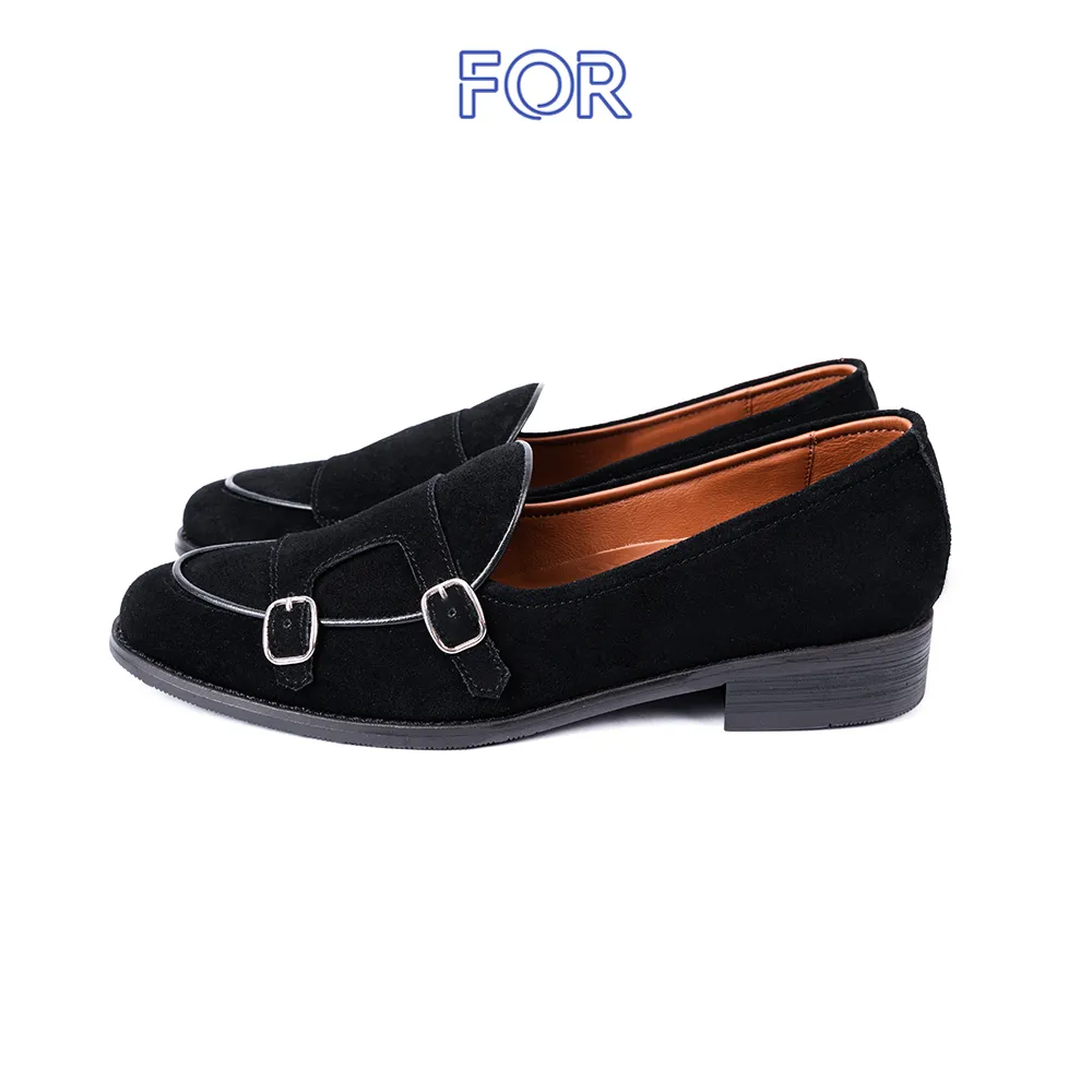 GIÀY LƯỜI DOUBLE BUCKLE LOAFER  DA LỘN MÀU ĐEN MLF05