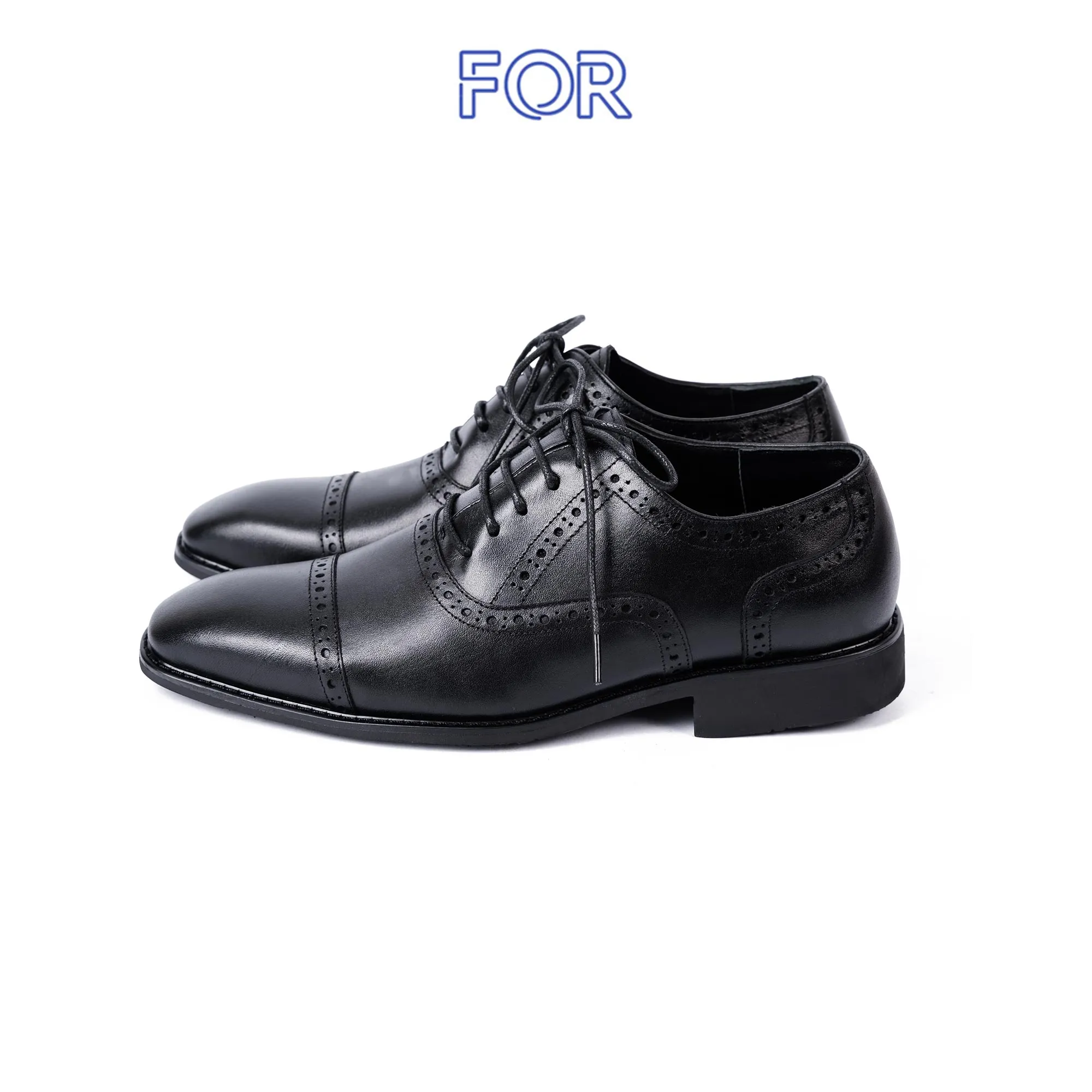 GIÀY CAPTOE OXFORD DA BÒ MÀU ĐEN ĐẾ CAO SU CTF02