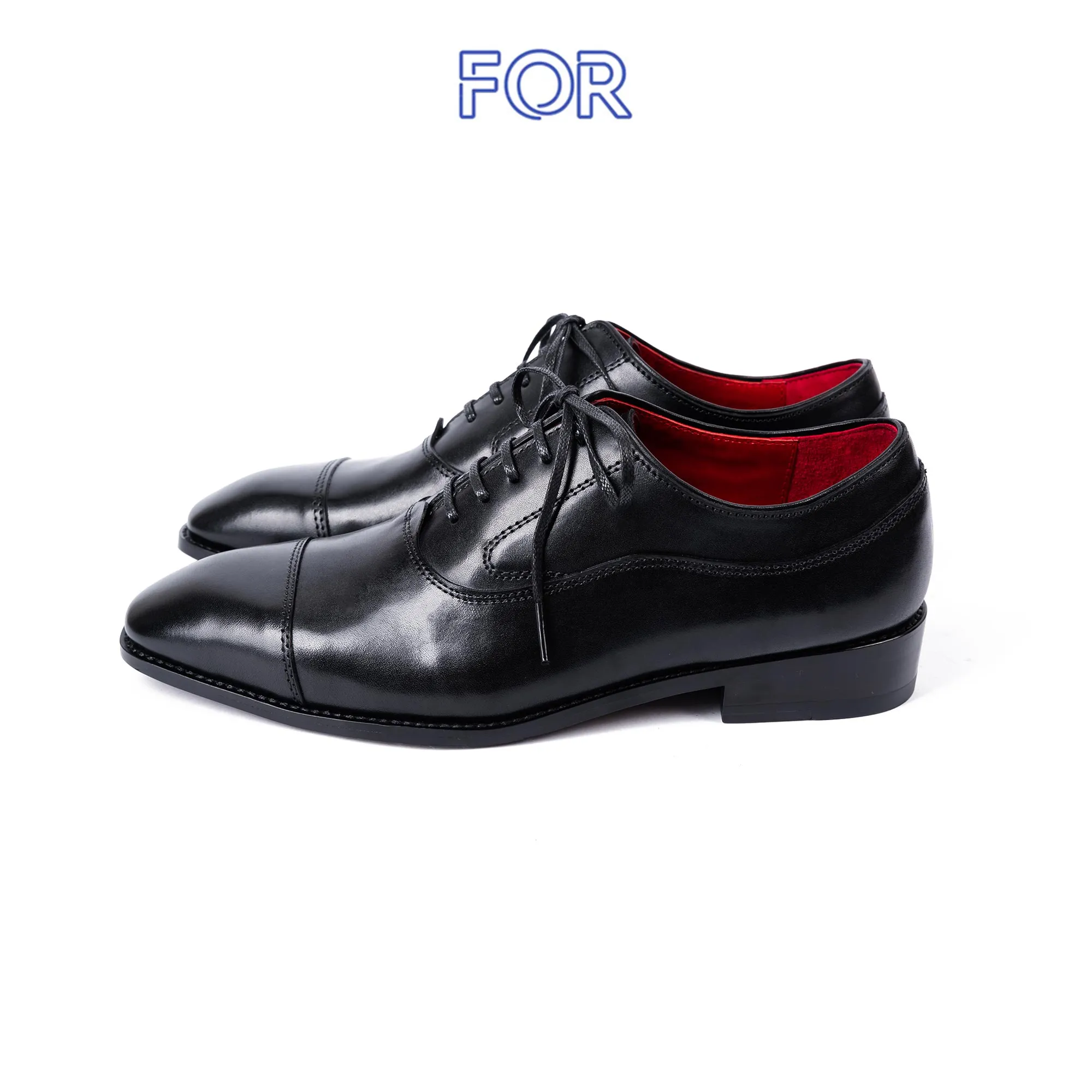 GIÀY CAPTOE OXFORD MÀU ĐEN DA BÒ Ý RCTF01