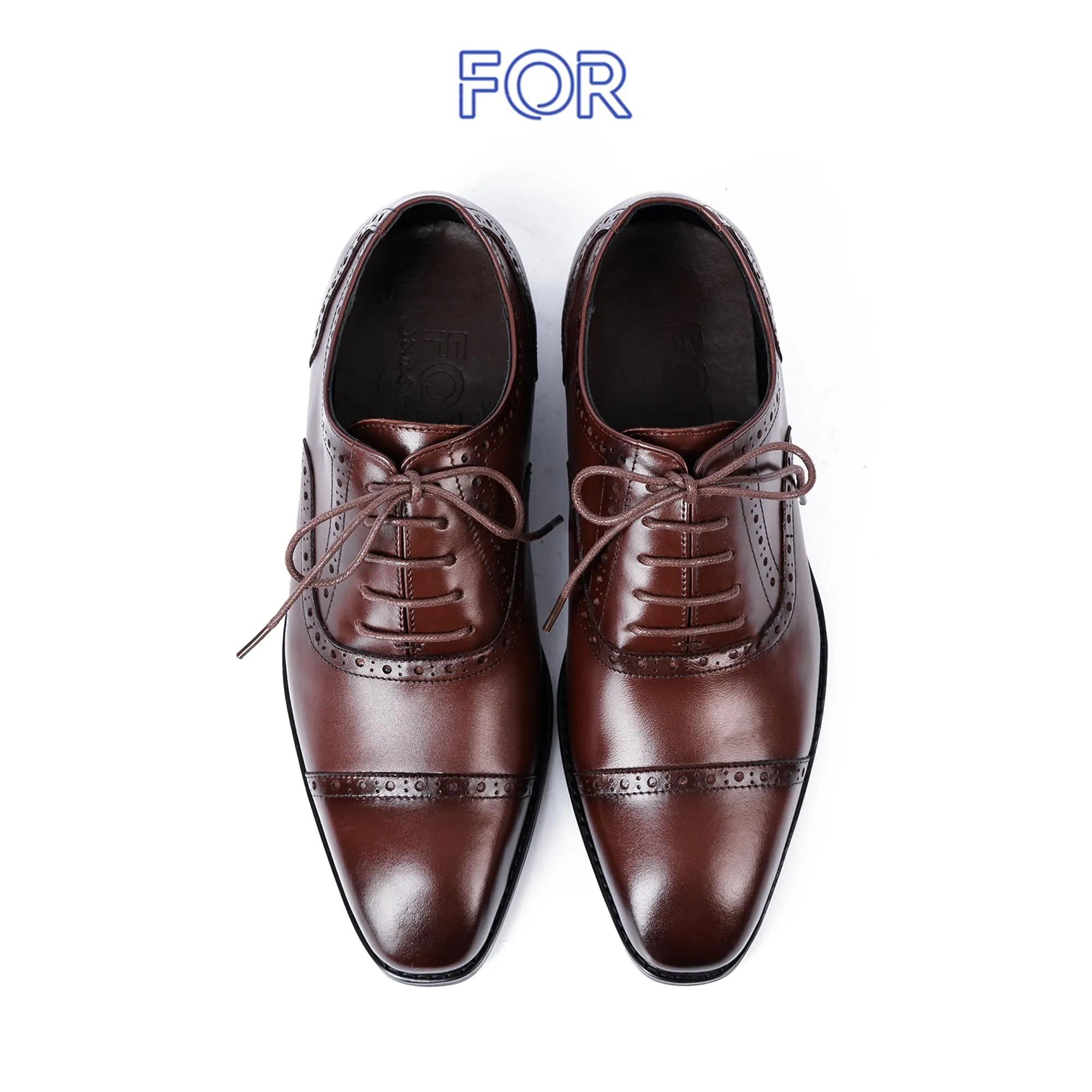 GIÀY CAPTOE OXFORD DA BÒ MÀU NÂU SẬM ĐẾ CAO SU CTF05