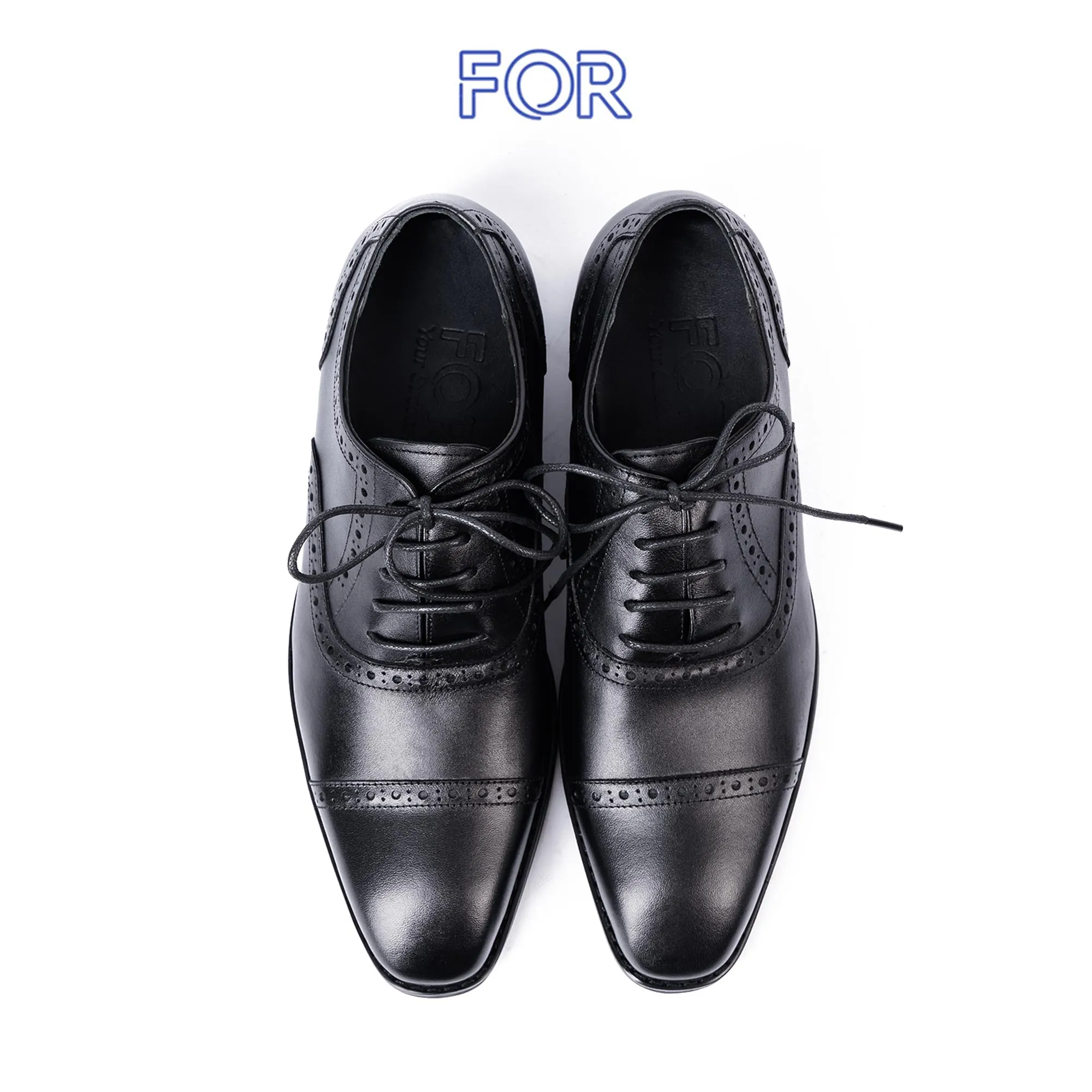 GIÀY CAPTOE OXFORD DA BÒ MÀU ĐEN ĐẾ CAO SU CTF02