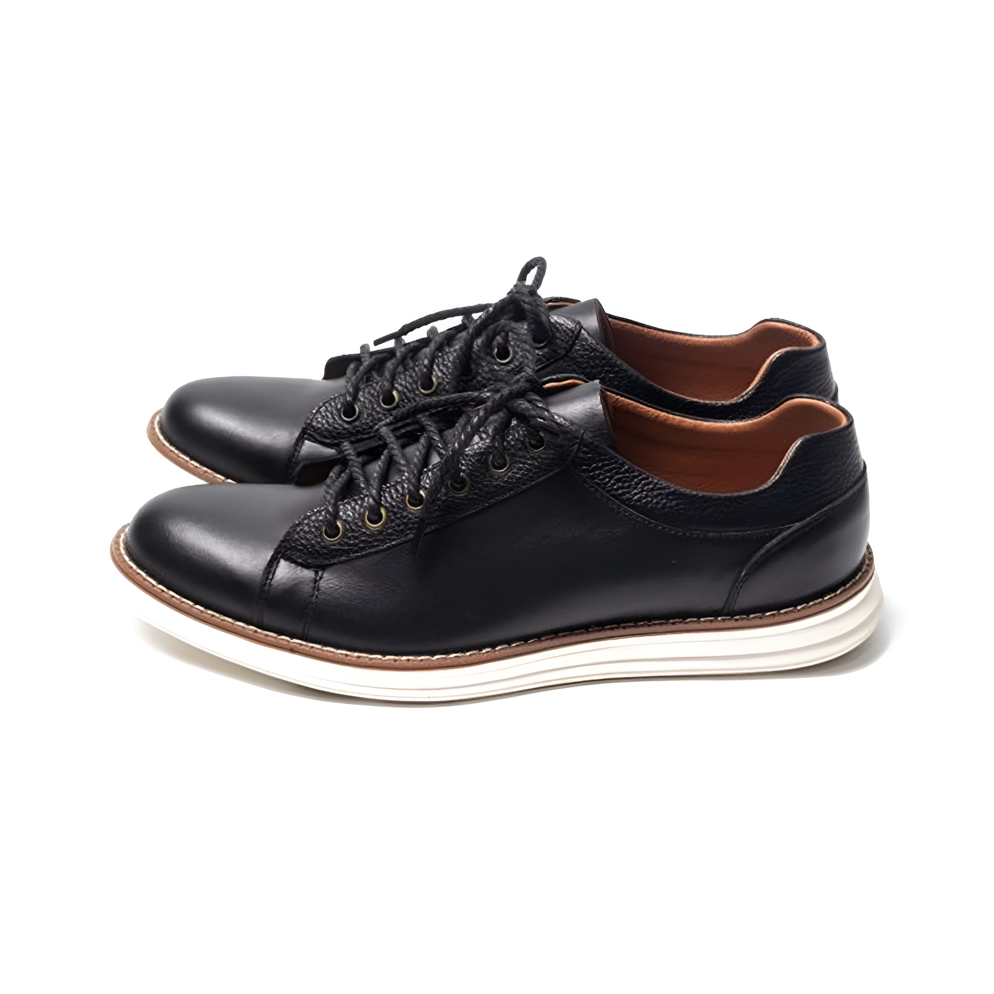 GIÀY SNEAKER DA BÒ MÀU ĐEN ĐẾ EVA SIÊU NHẸ FT02