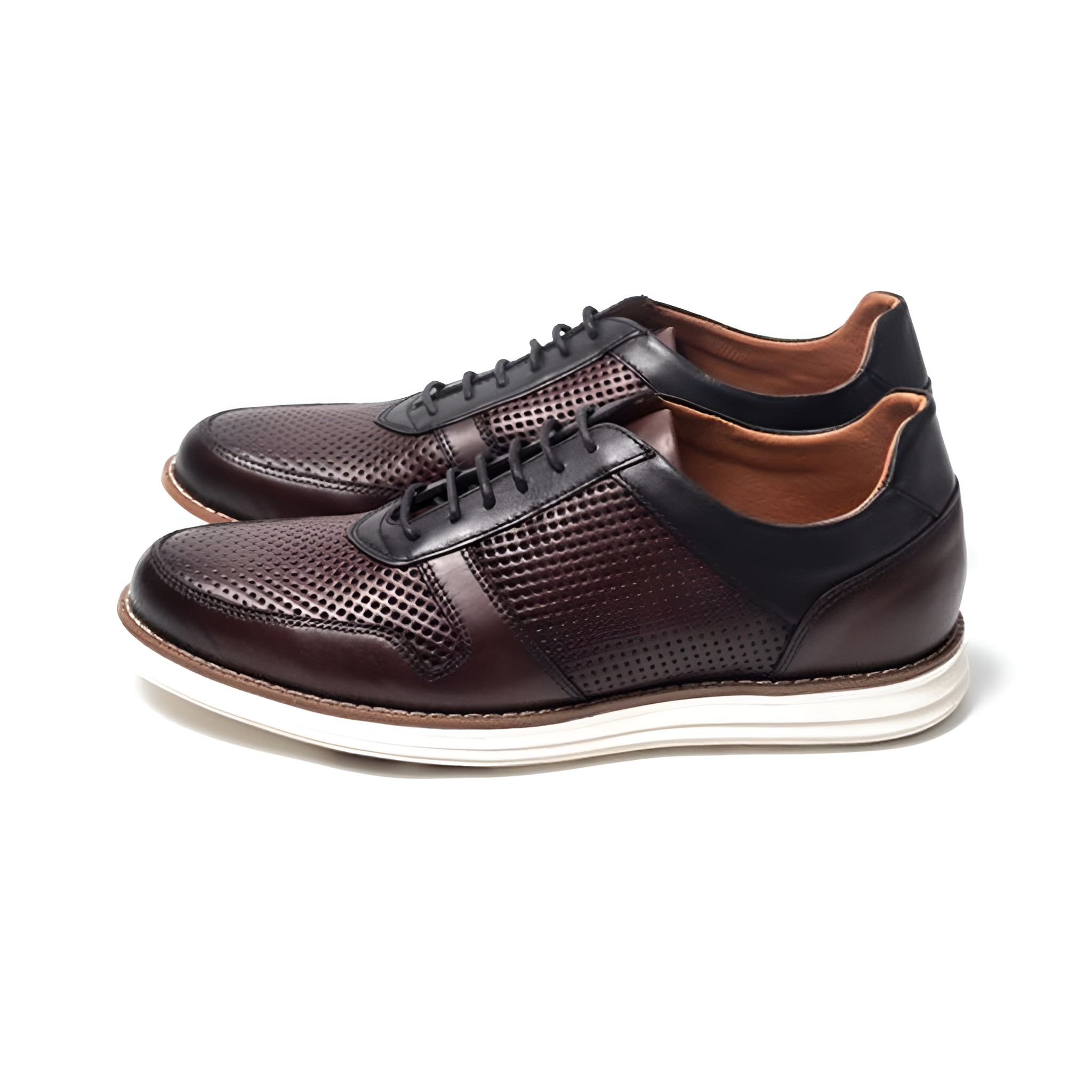 GIÀY SNEAKER DA BÒ MÀU NÂU ĐỎ SIÊU NHẸ FT01