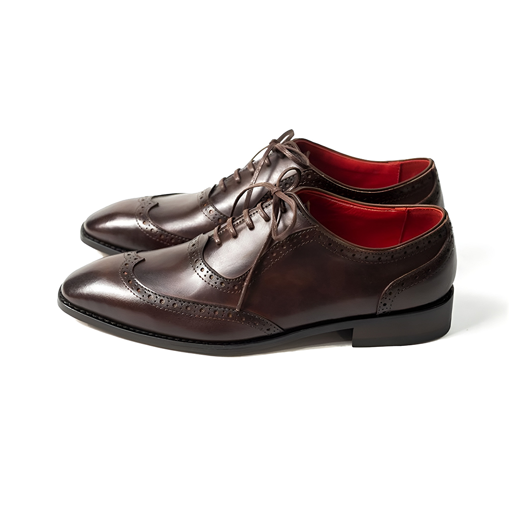 GIÀY WINGTIP OXFORD MÀU PATINA CHOCALATE DA BÒ Ý ROF05