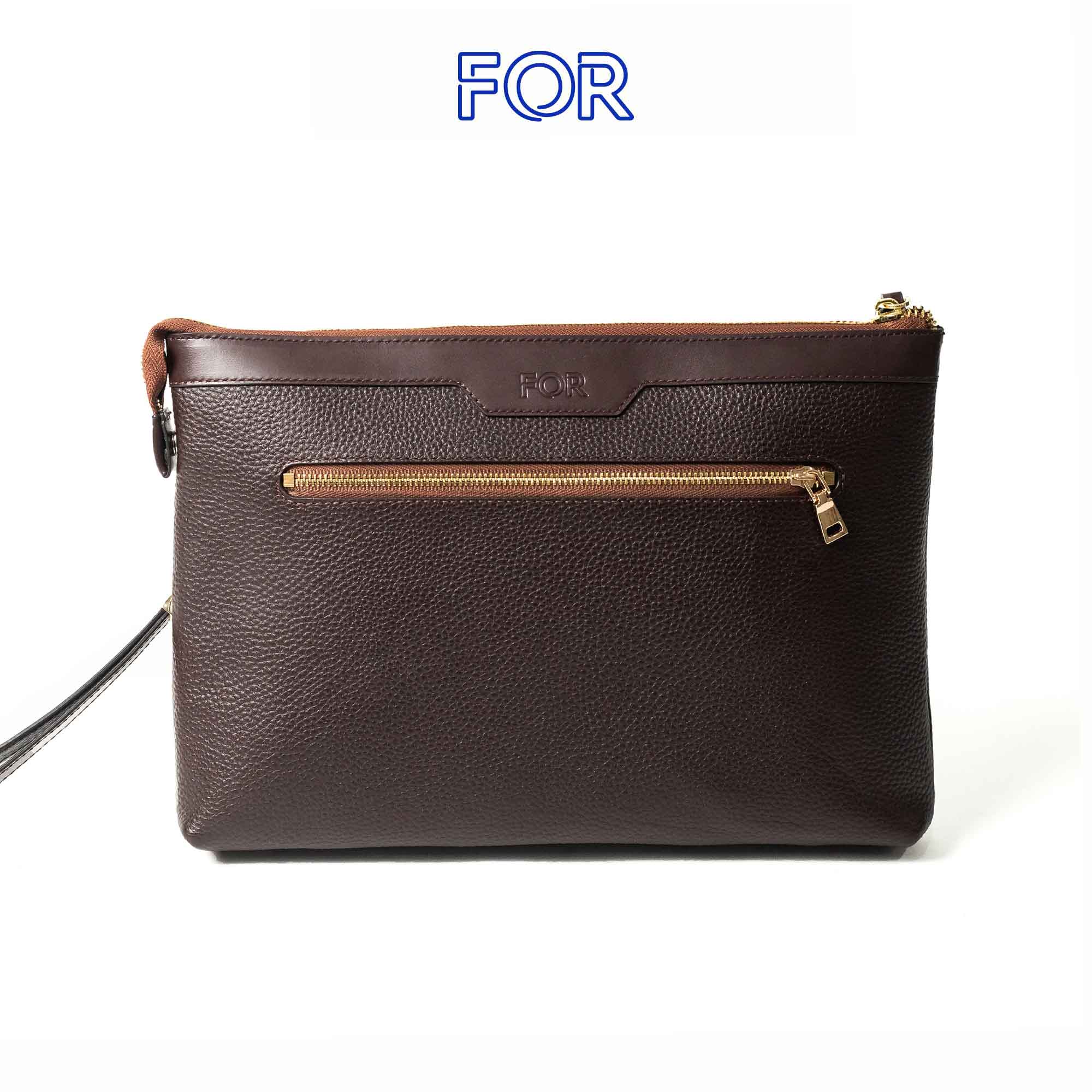 CLUTCH CẦM TAY PHOM LỚN DA BÒ MILL MÀU NÂU C18