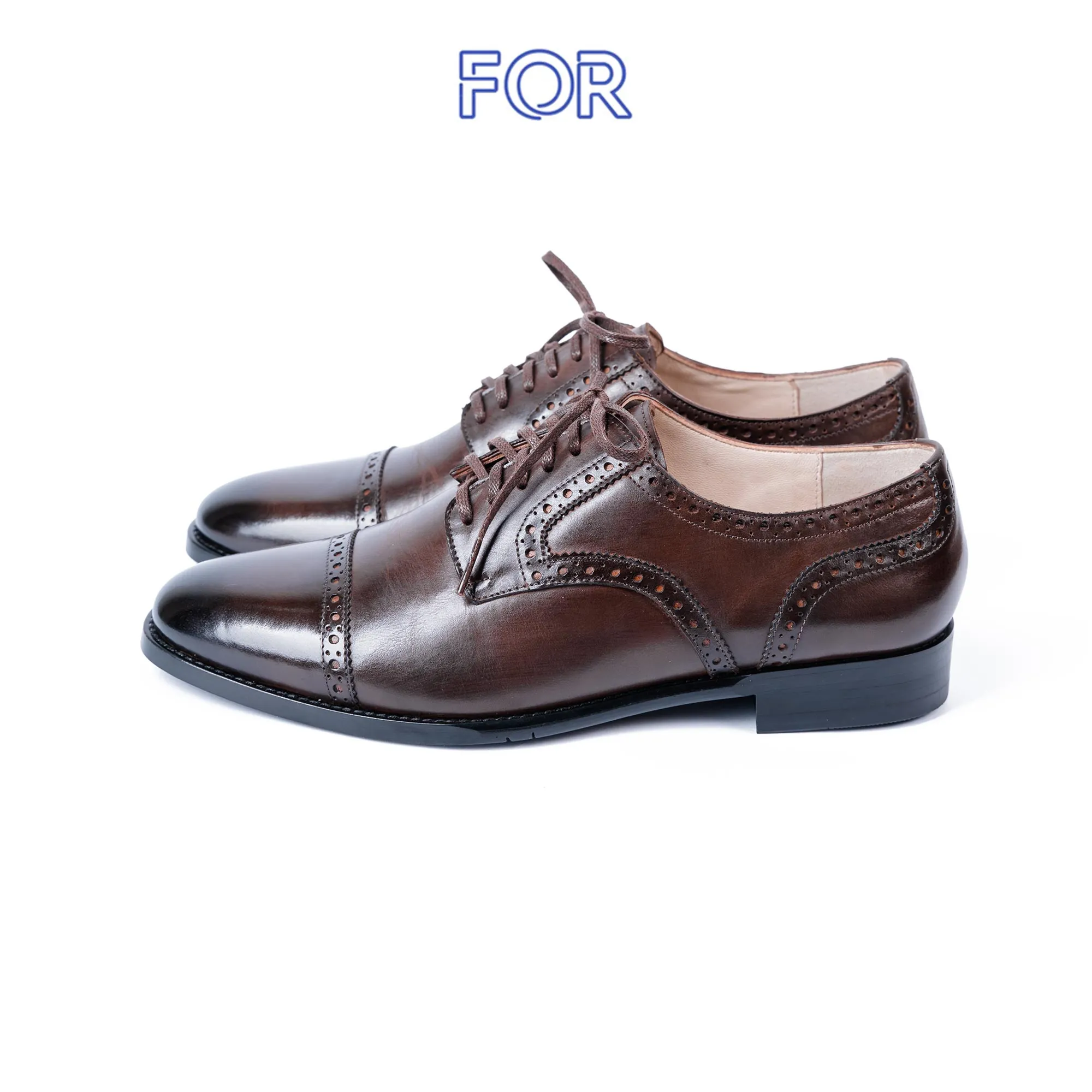 GIÀY BROGUE DERBY DA BÒ MÀU NÂU PATINA ĐẾ KHÂU MCKAY DF36