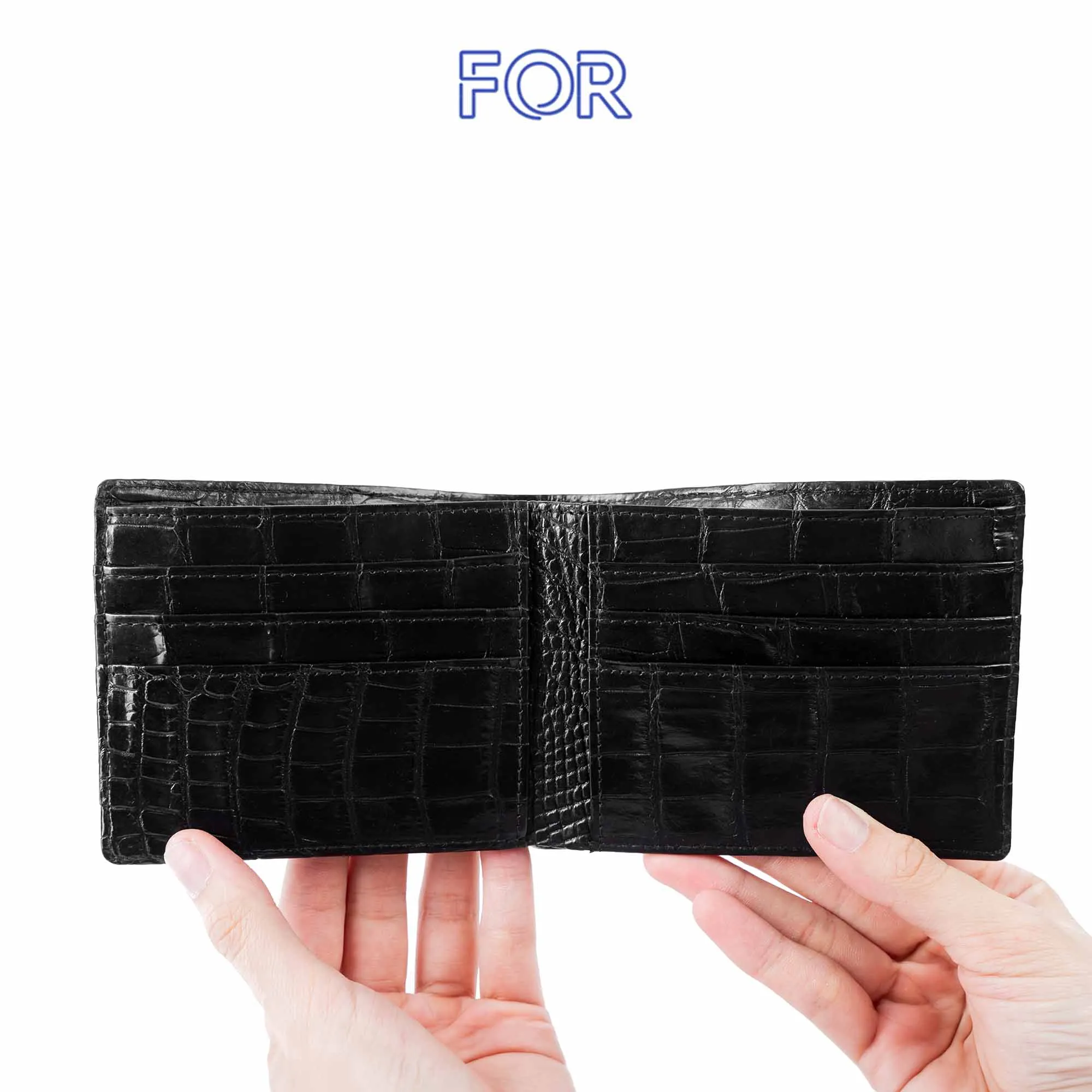 VÍ NGANG DA CÁ SẤU GẤP MÉP MÀU ĐEN V04D-N