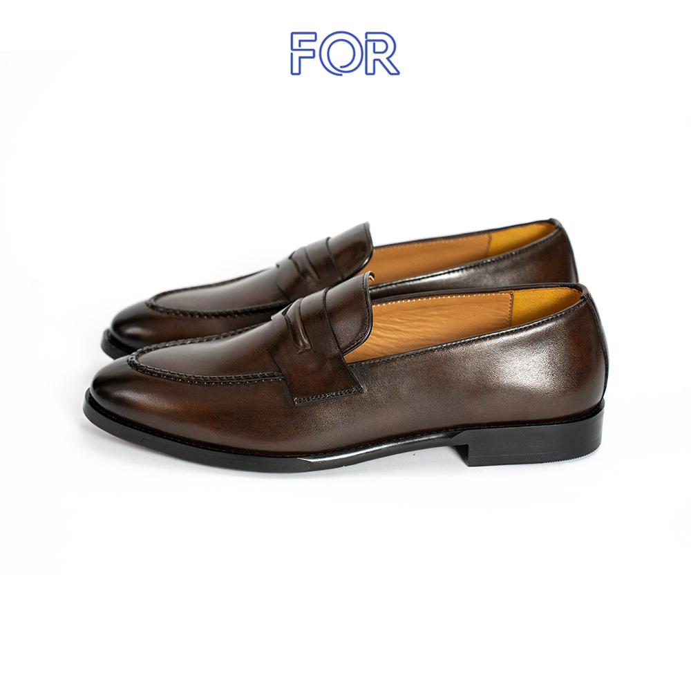 GIÀY PENNY LOAFER DA BÒ MÀU NÂU ĐẾ KHÂU MCKAY PLF35