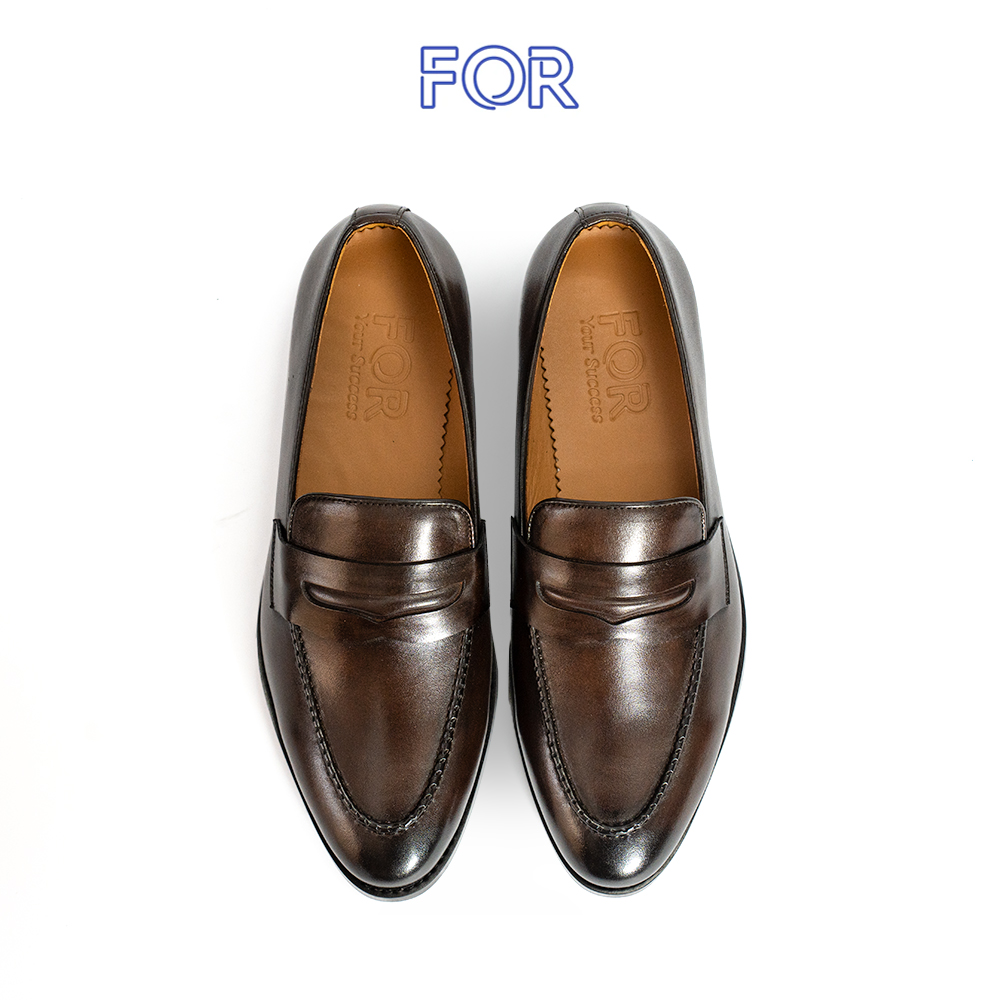 GIÀY PENNY LOAFER DA BÒ MÀU NÂU ĐẾ KHÂU MCKAY PLF35