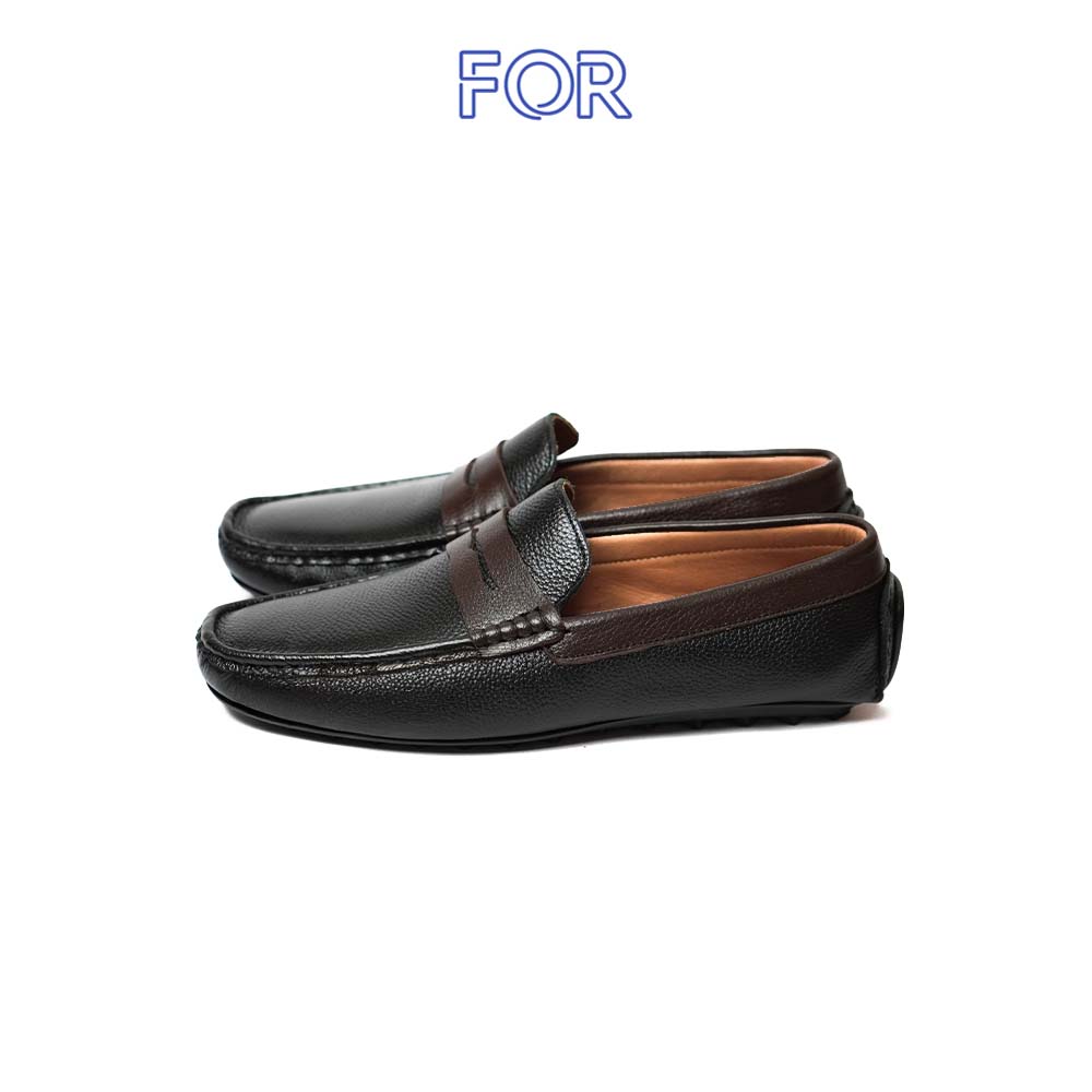 Giày lười Moccasin da bò Mill đai da màu nâu MF01