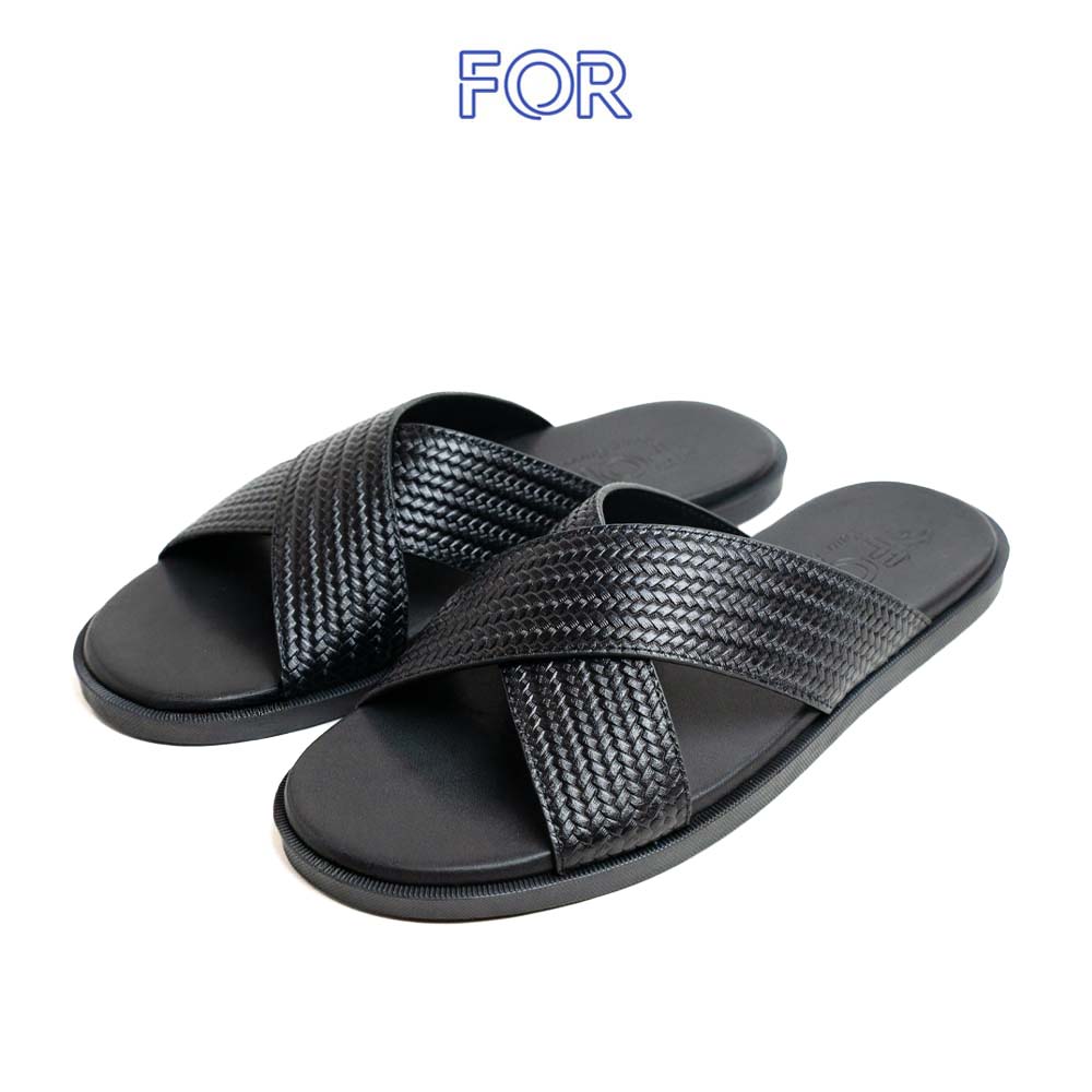 DÉP DA QUAI CHÉO HOẠ TIẾT ĐAN LƯỚI MÀU ĐEN DDF04