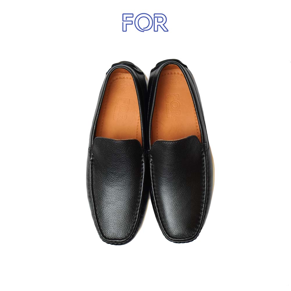 Giày lười Basic Moccasin da bò màu đen MF07