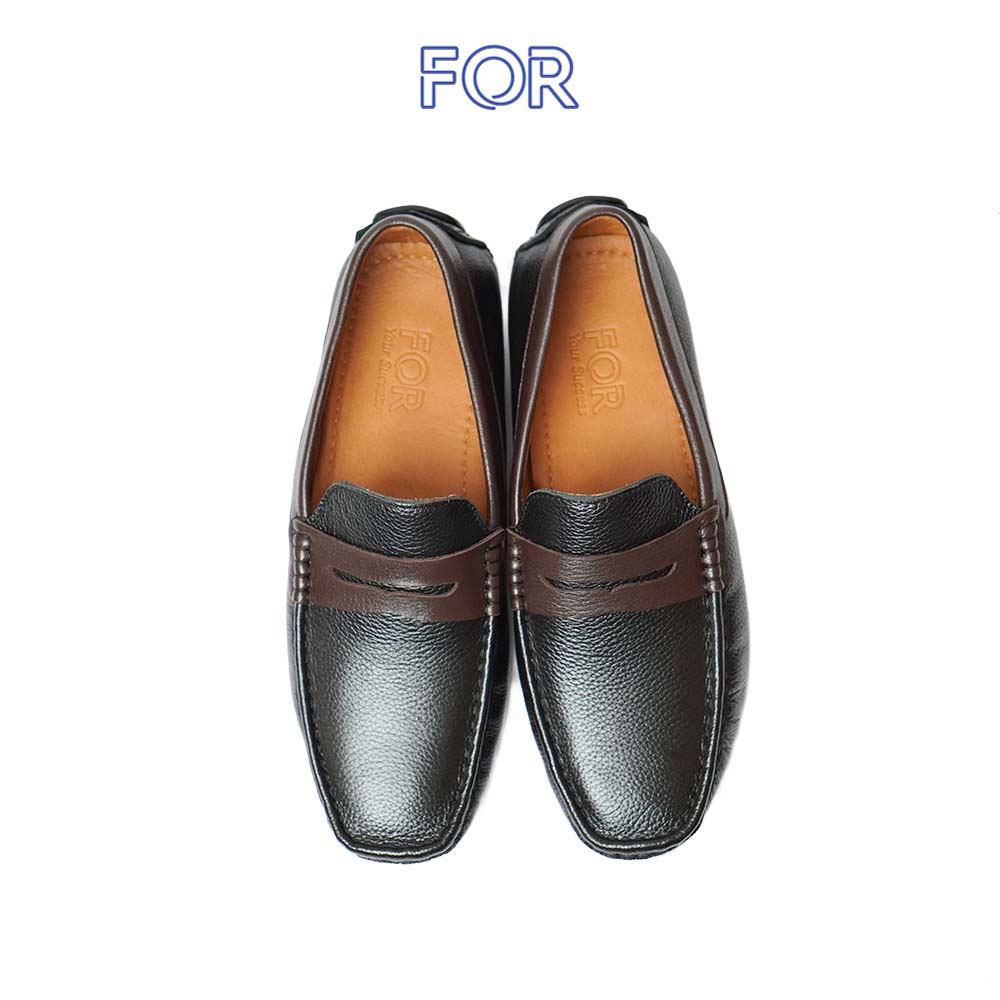 Giày lười Moccasin da bò Mill đai da màu nâu MF01