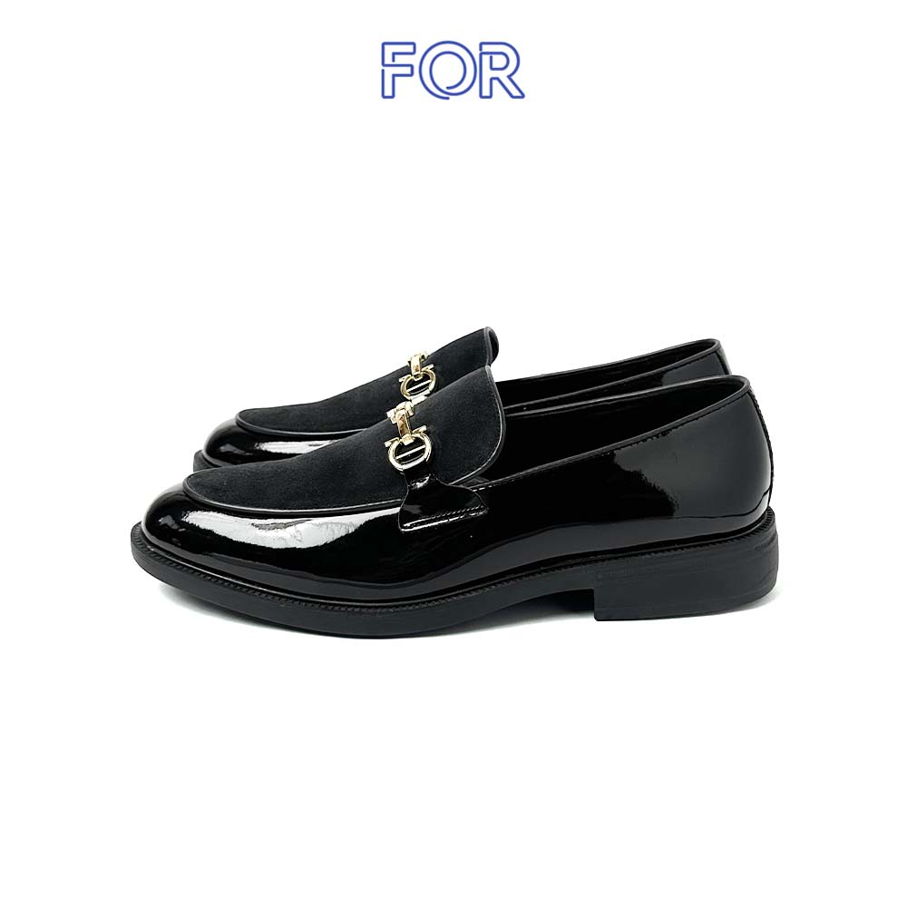 GIÀY SHINNING HORSEBIT LOAFER PHỐI DA LỘN MÀU ĐEN HLF18