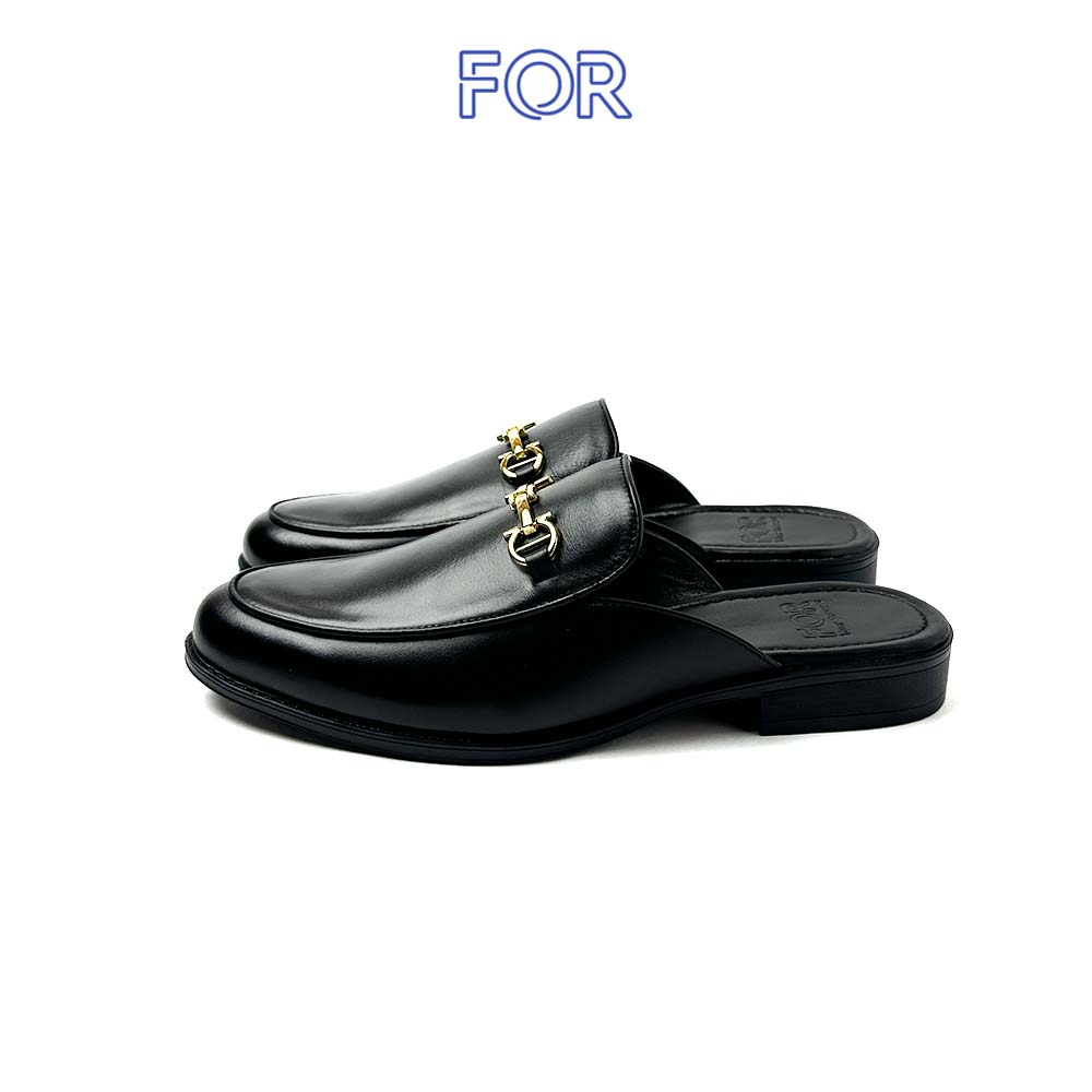 SỤC HORSEBIT MULES DA BÒ MÀU ĐEN KHUY VÀNG SF01