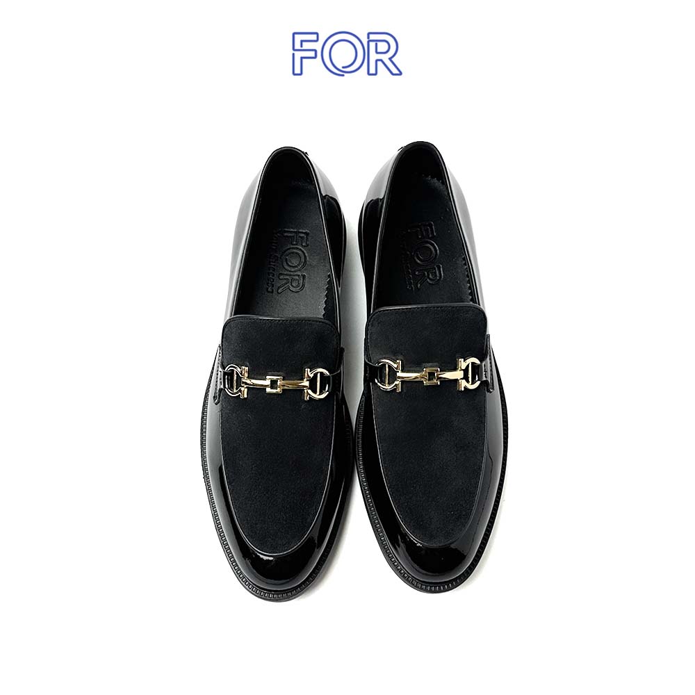GIÀY SHINNING HORSEBIT LOAFER PHỐI DA LỘN MÀU ĐEN HLF18