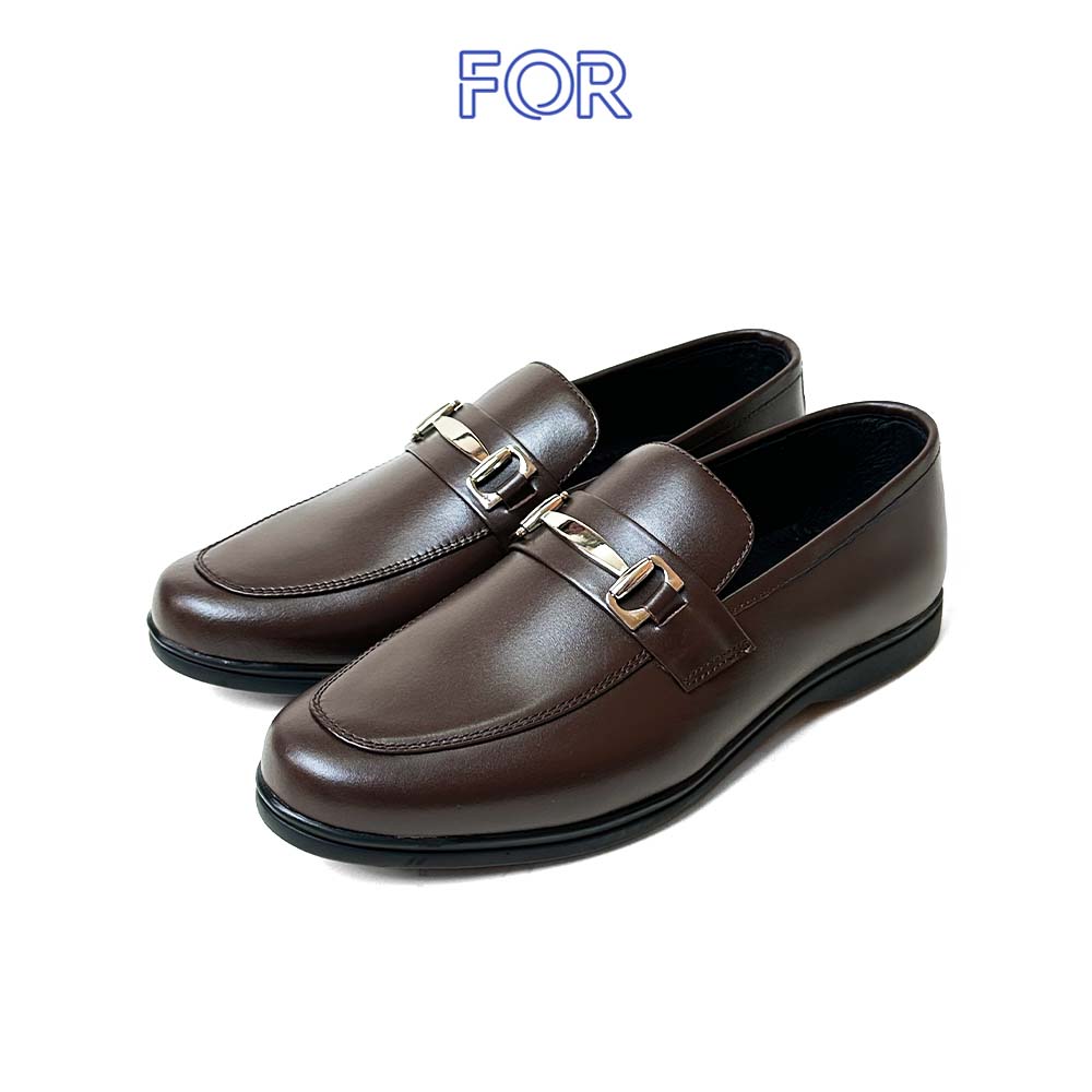 GIÀY LƯỜI MOCCASIN DA BÒ MÀU NÂU CÓ KHUY MF10