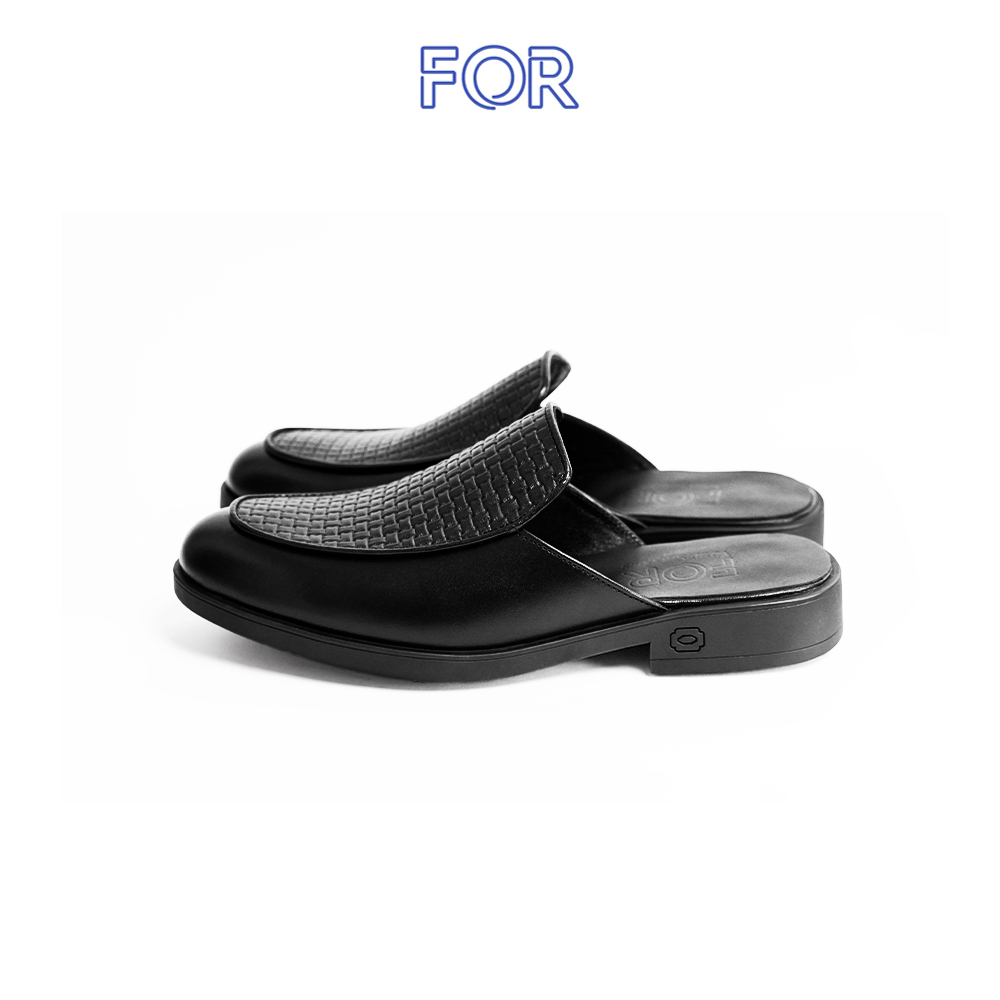 SỤC MULES DA BÒ MÀU ĐEN HỌA TIẾT VÂN KẺ SF09