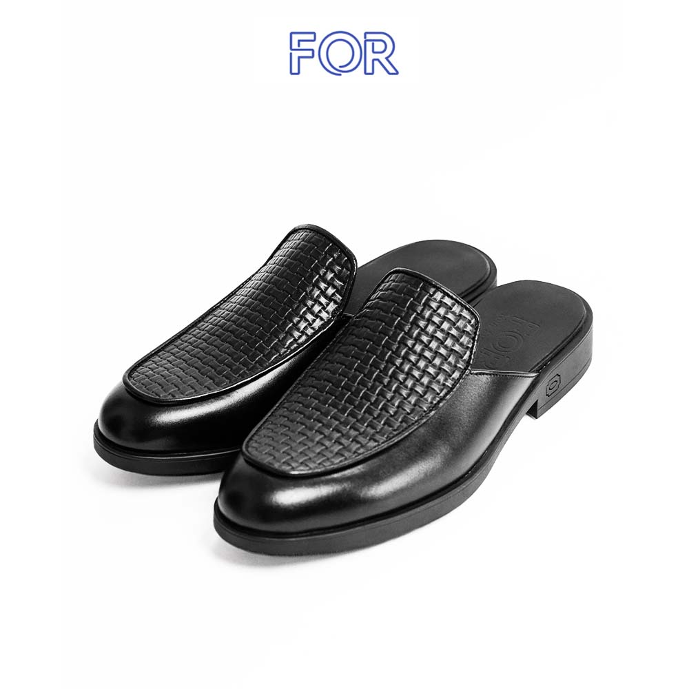 SỤC MULES DA BÒ MÀU ĐEN HỌA TIẾT VÂN KẺ SF09