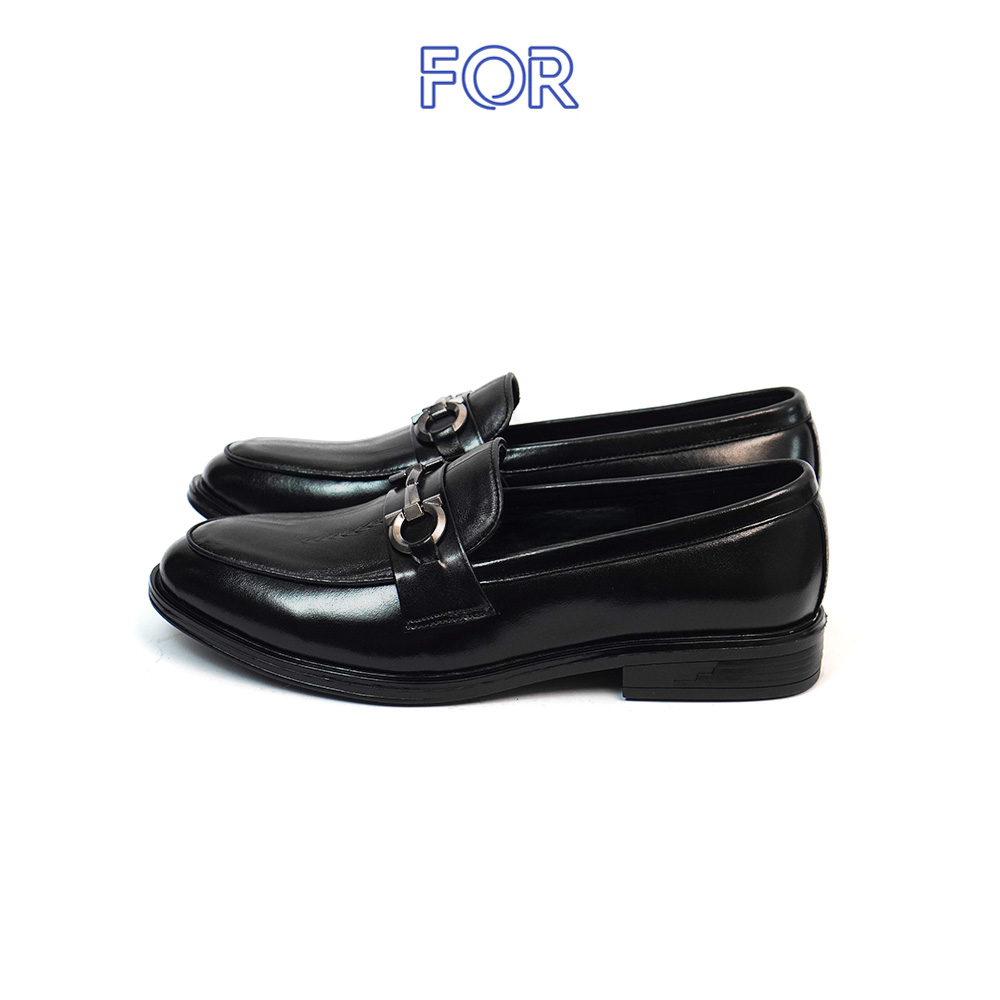 GIÀY LƯỜI HORSEBIT LOAFER VÂN MÀU ĐEN CÓ KHUY HLF08