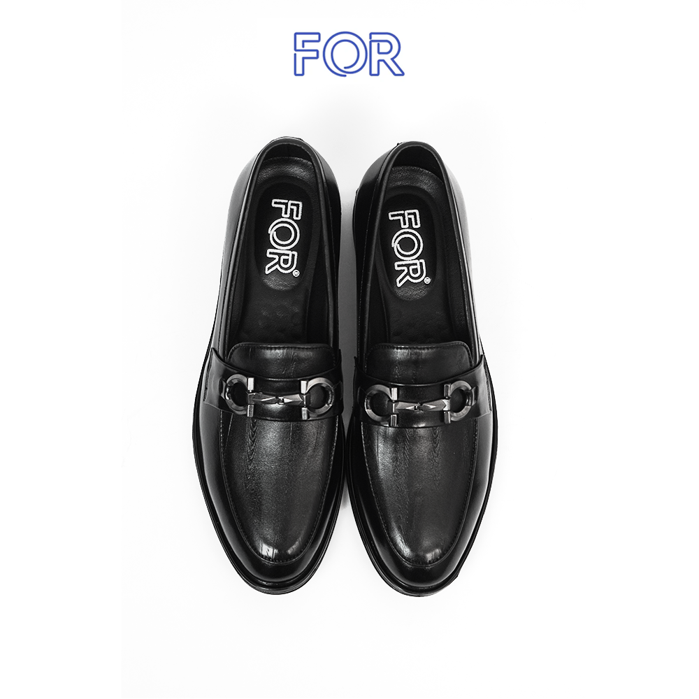 GIÀY LƯỜI HORSEBIT LOAFER VÂN MÀU ĐEN CÓ KHUY HLF08